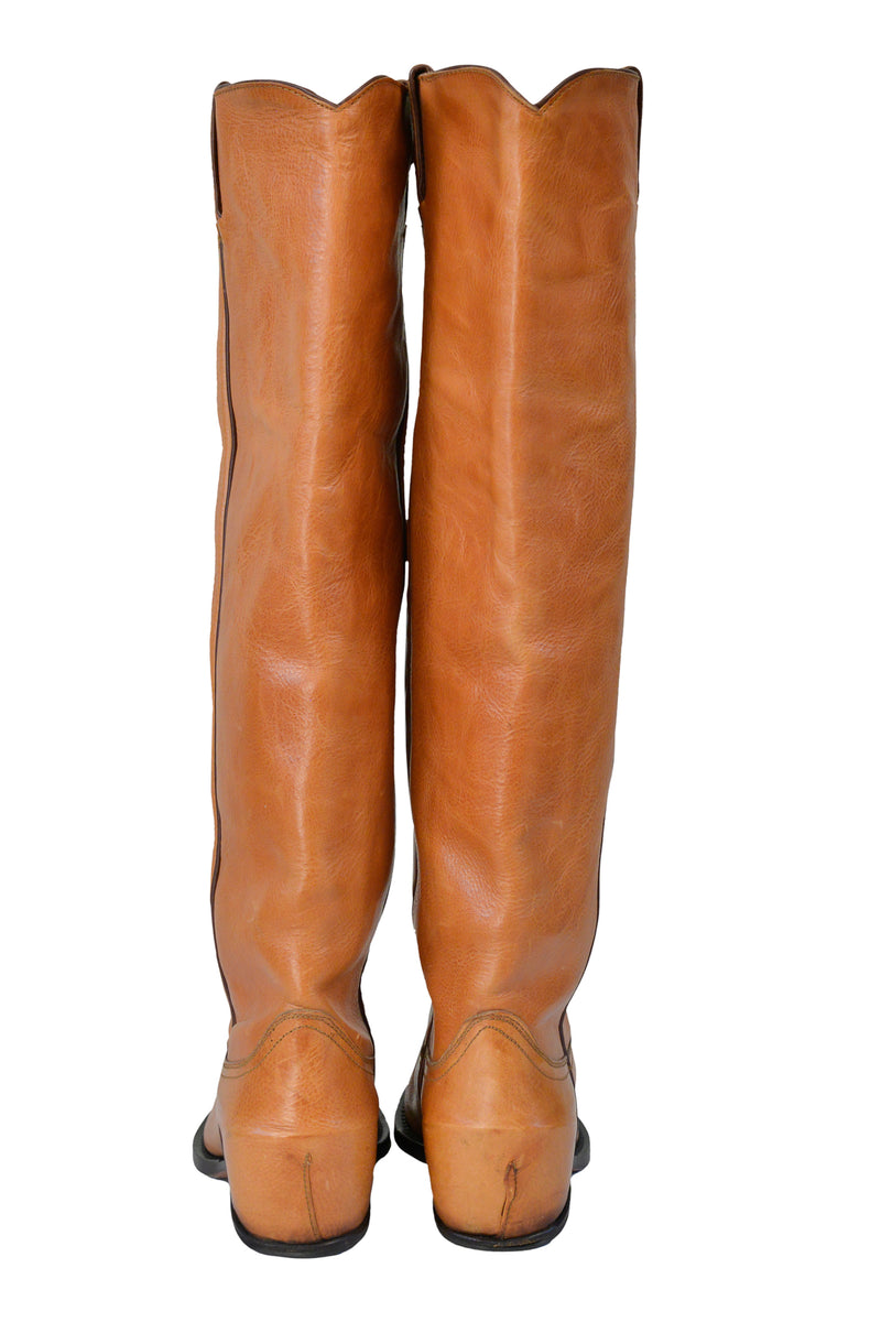MARGIELA BROWN LEATHER HEELLESS COWBOY BOOTS SS 2000