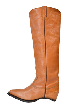 MARGIELA BROWN LEATHER HEELLESS COWBOY BOOTS SS 2000