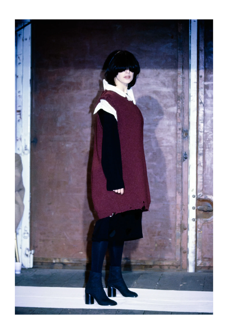 MAISON MARTIN MARGIELA BURGUNDY RED OVERSIZED DECONSTRUCTED SWEATER AW 2000
