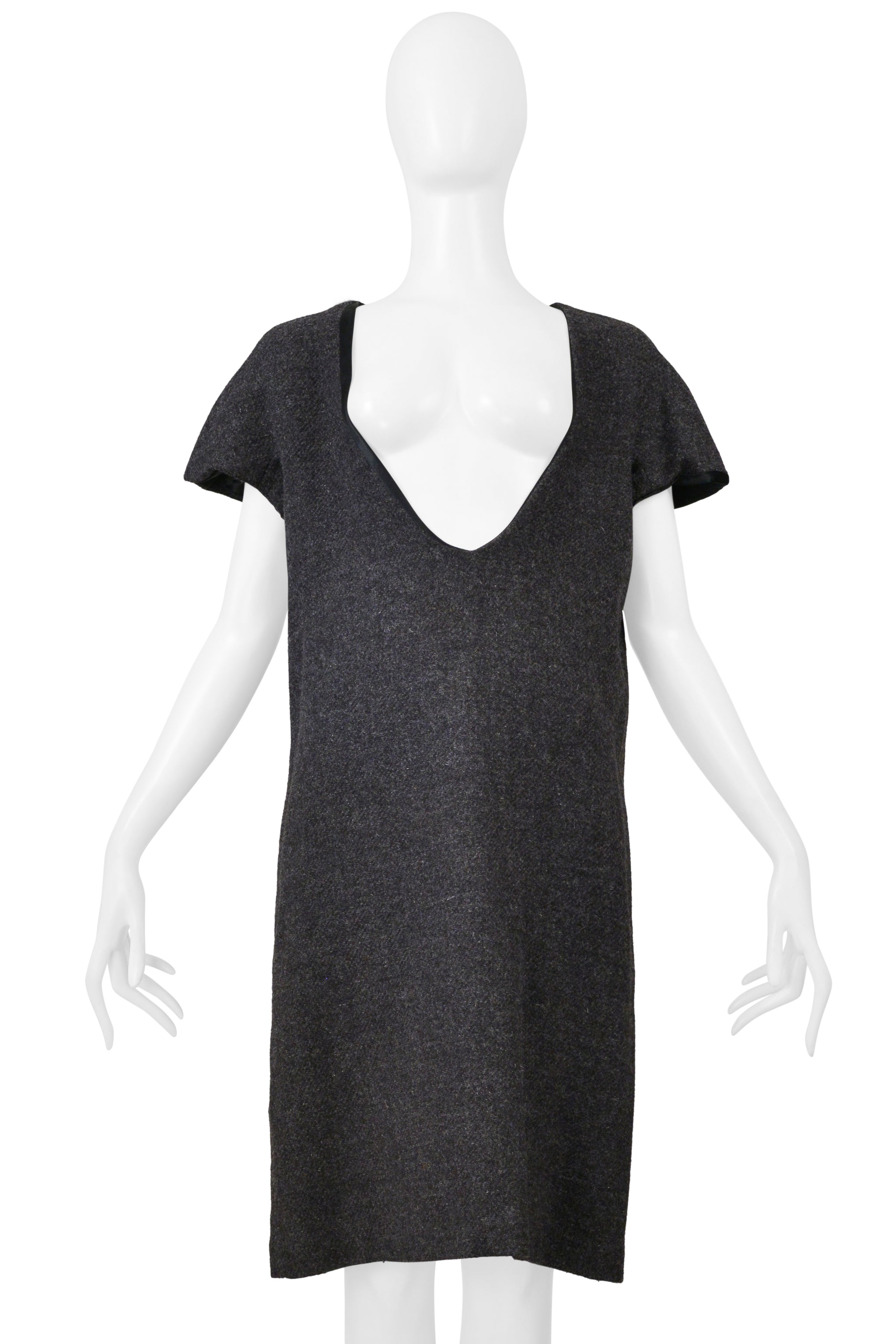 MAISON MARTIN MARGIELA GRAY WOOL DRESS WITH WIDE NECKLINE 1996