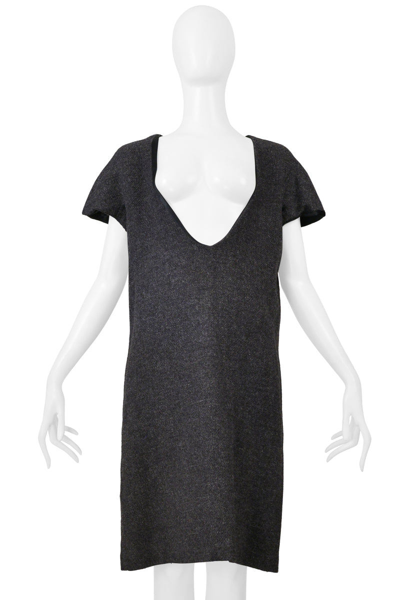 MAISON MARTIN MARGIELA GRAY WOOL DRESS WITH WIDE NECKLINE F/W 2000