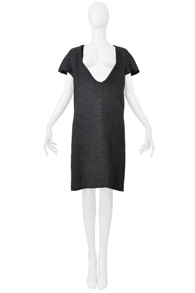 MAISON MARTIN MARGIELA GRAY WOOL DRESS WITH WIDE NECKLINE F/W 2000