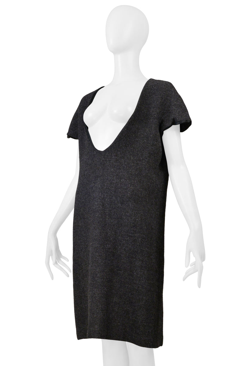 MAISON MARTIN MARGIELA GRAY WOOL DRESS WITH WIDE NECKLINE F/W 2000