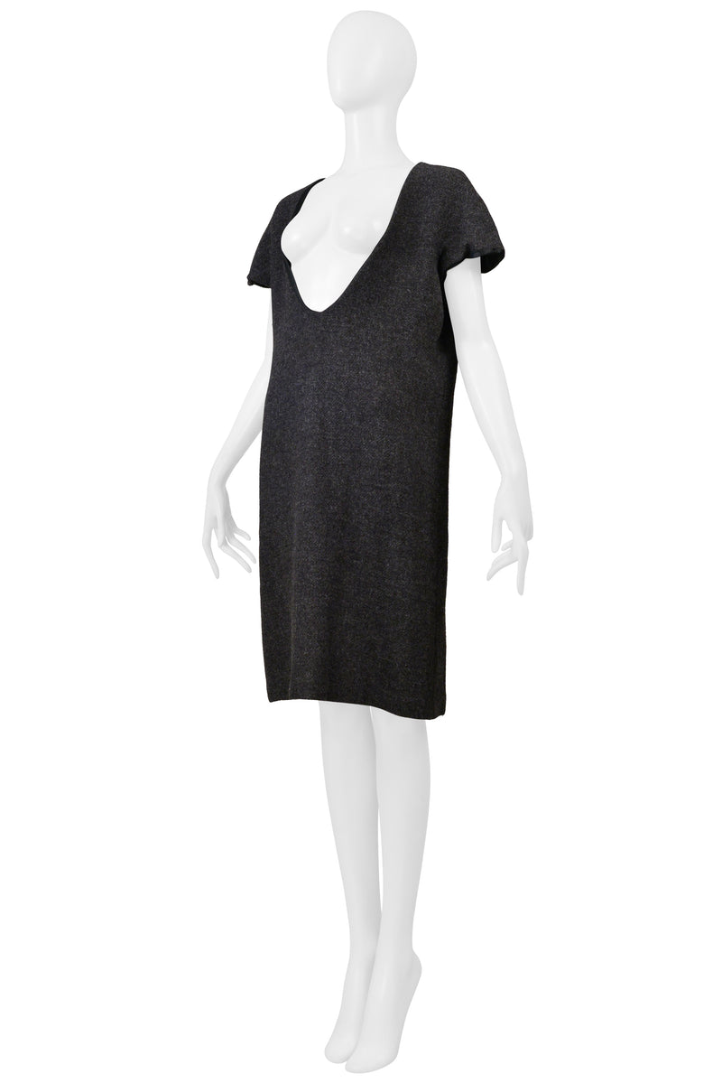 MAISON MARTIN MARGIELA GRAY WOOL DRESS WITH WIDE NECKLINE F/W 2000