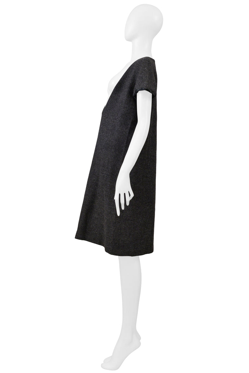 MAISON MARTIN MARGIELA GRAY WOOL DRESS WITH WIDE NECKLINE F/W 2000