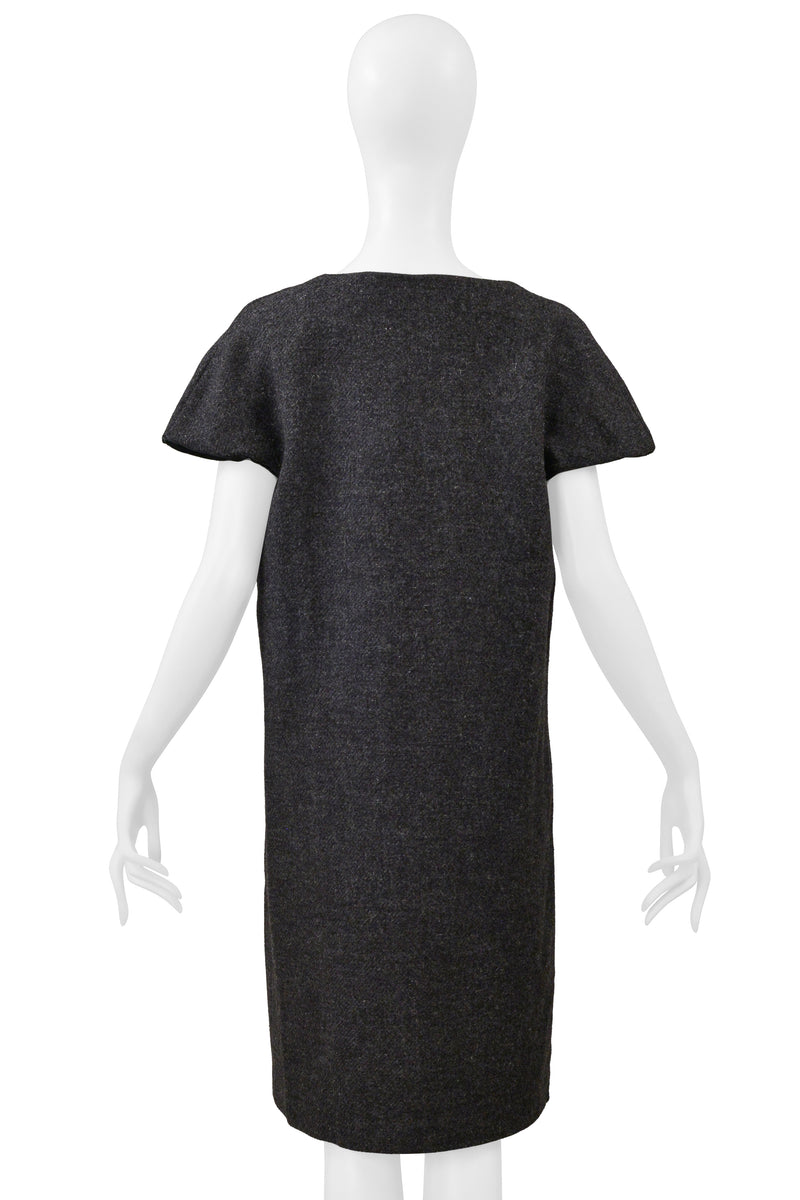 MAISON MARTIN MARGIELA GRAY WOOL DRESS WITH WIDE NECKLINE F/W 2000