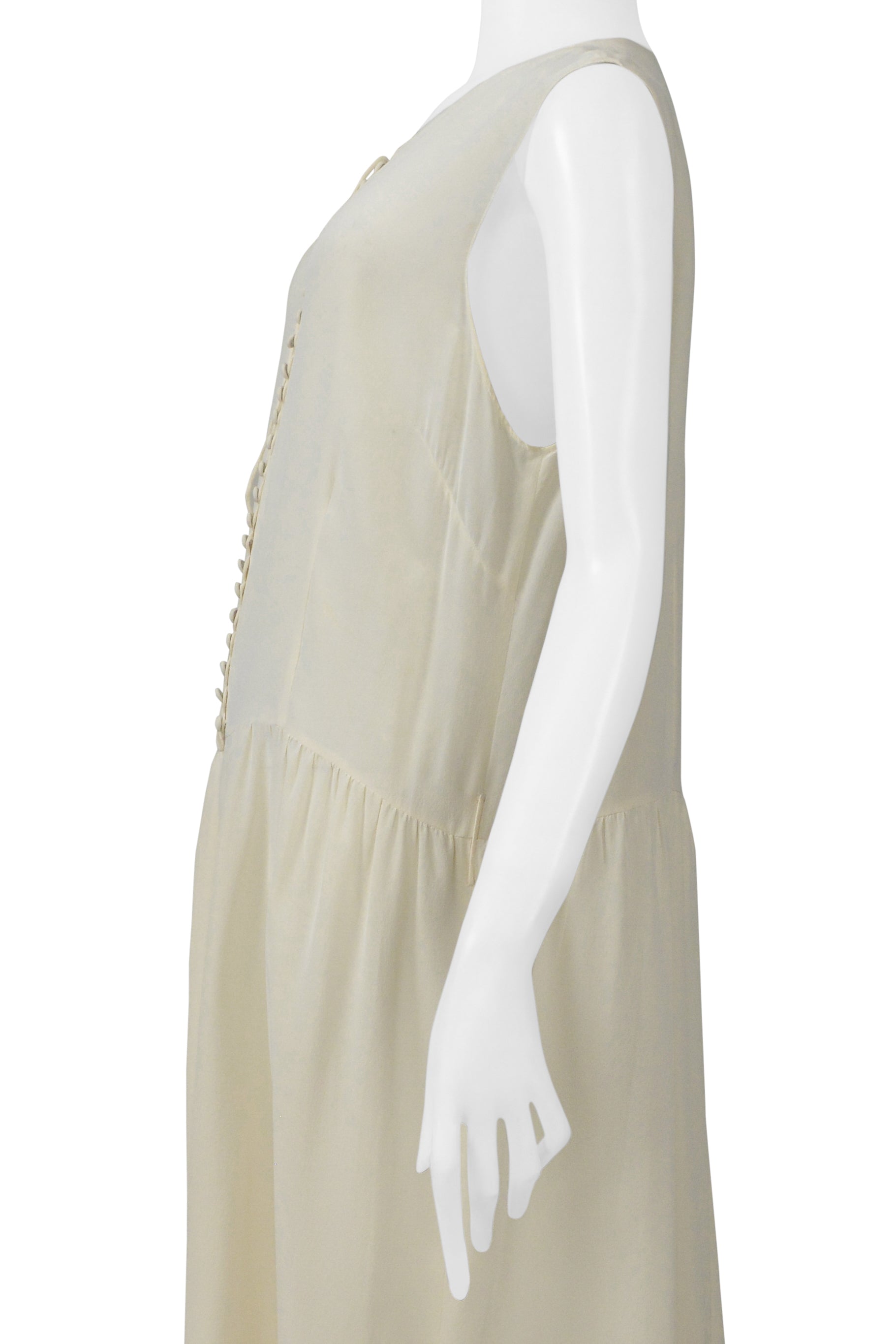 MAISON MARTIN MARGIELA OVER SIZED OFF WHITE CREPE DRESS  WITH BUTTON FRONT CIR. SS 2000