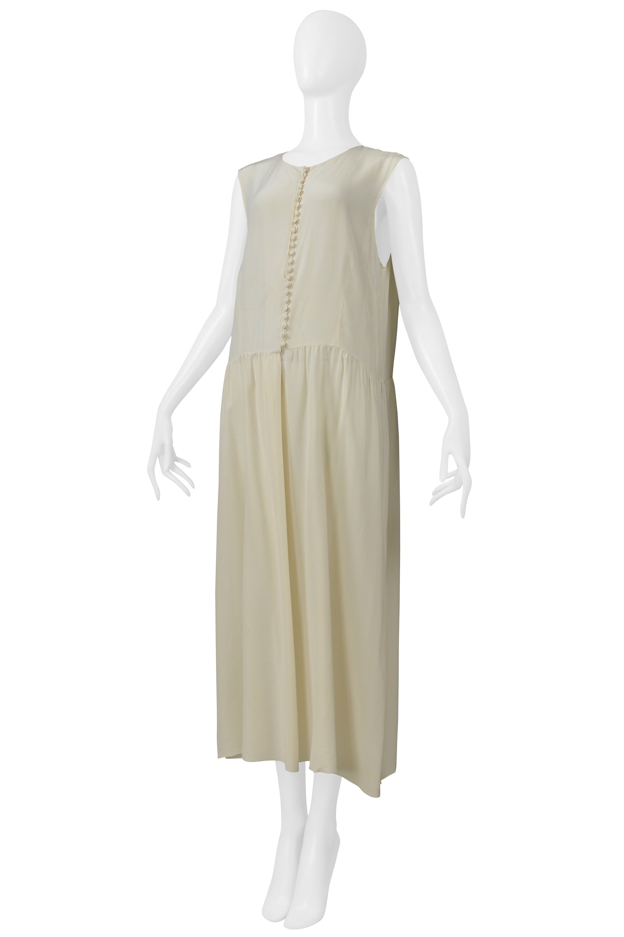 MAISON MARTIN MARGIELA OVER SIZED OFF WHITE CREPE DRESS  WITH BUTTON FRONT CIR. SS 2000