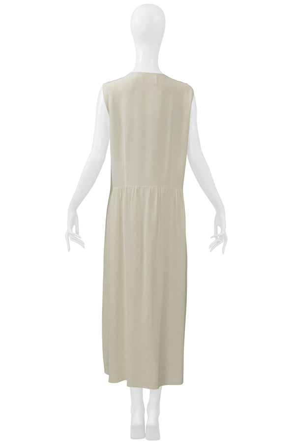 MAISON MARTIN MARGIELA OVER SIZED OFF WHITE CREPE DRESS  WITH BUTTON FRONT CIR. SS 2000