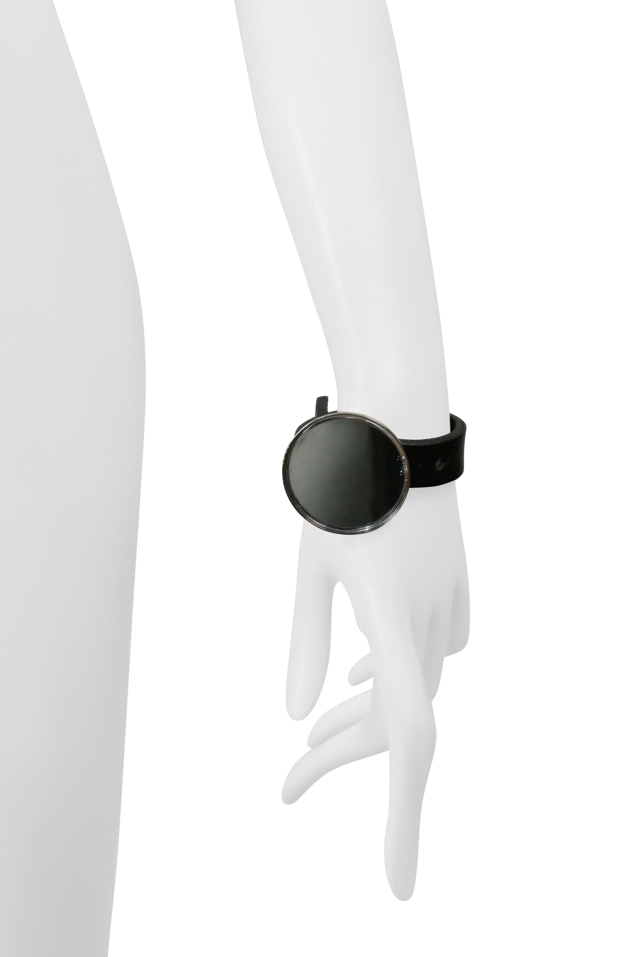 MAISON MARTIN MARGIELA LEATHER BRACELET WITH ROUND MIRROR