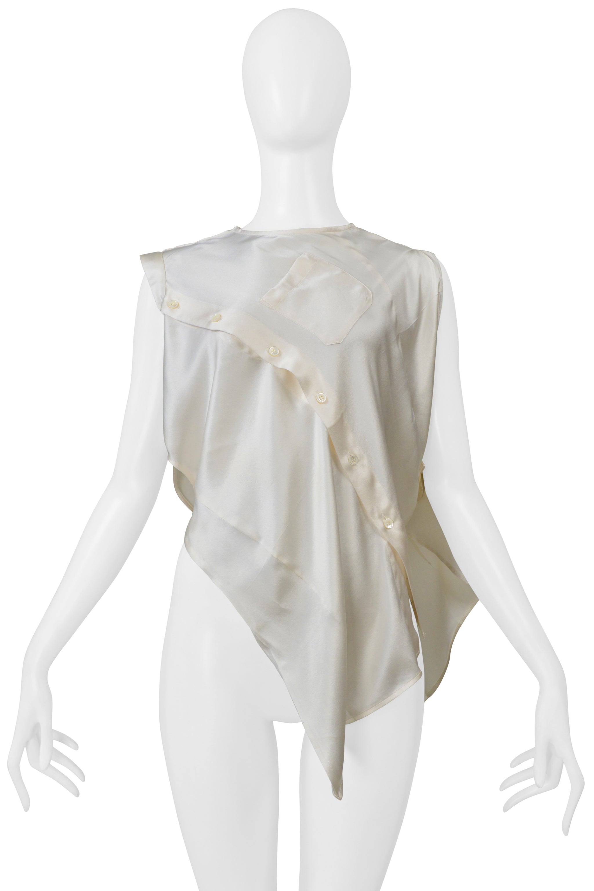 MAISON MARTIN MARGIELA OFF WHITE SILK SLEEVELESS BLOUSE WITH OPEN SIDES 2005
