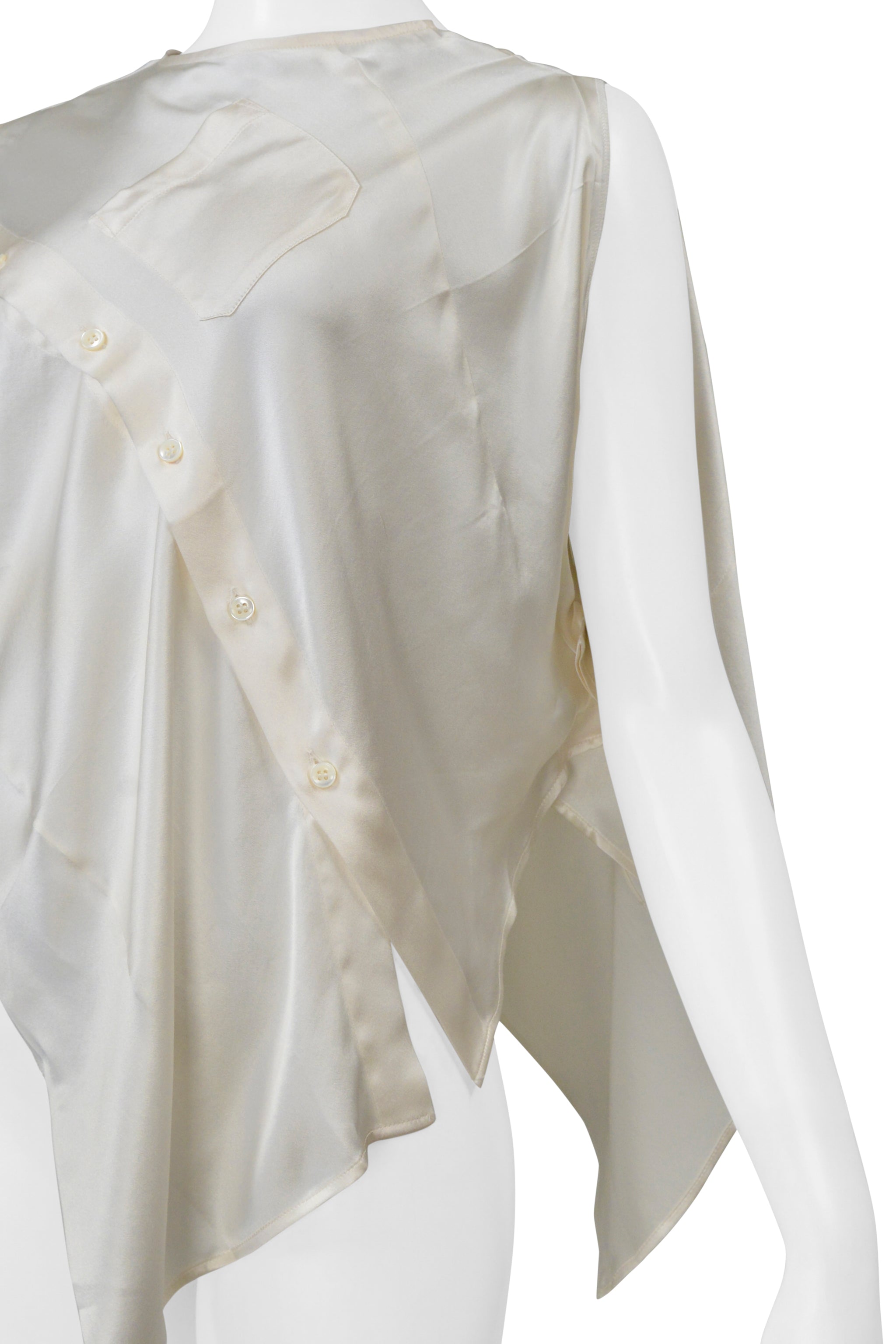 MAISON MARTIN MARGIELA OFF WHITE SILK SLEEVELESS BLOUSE WITH OPEN SIDES 2005