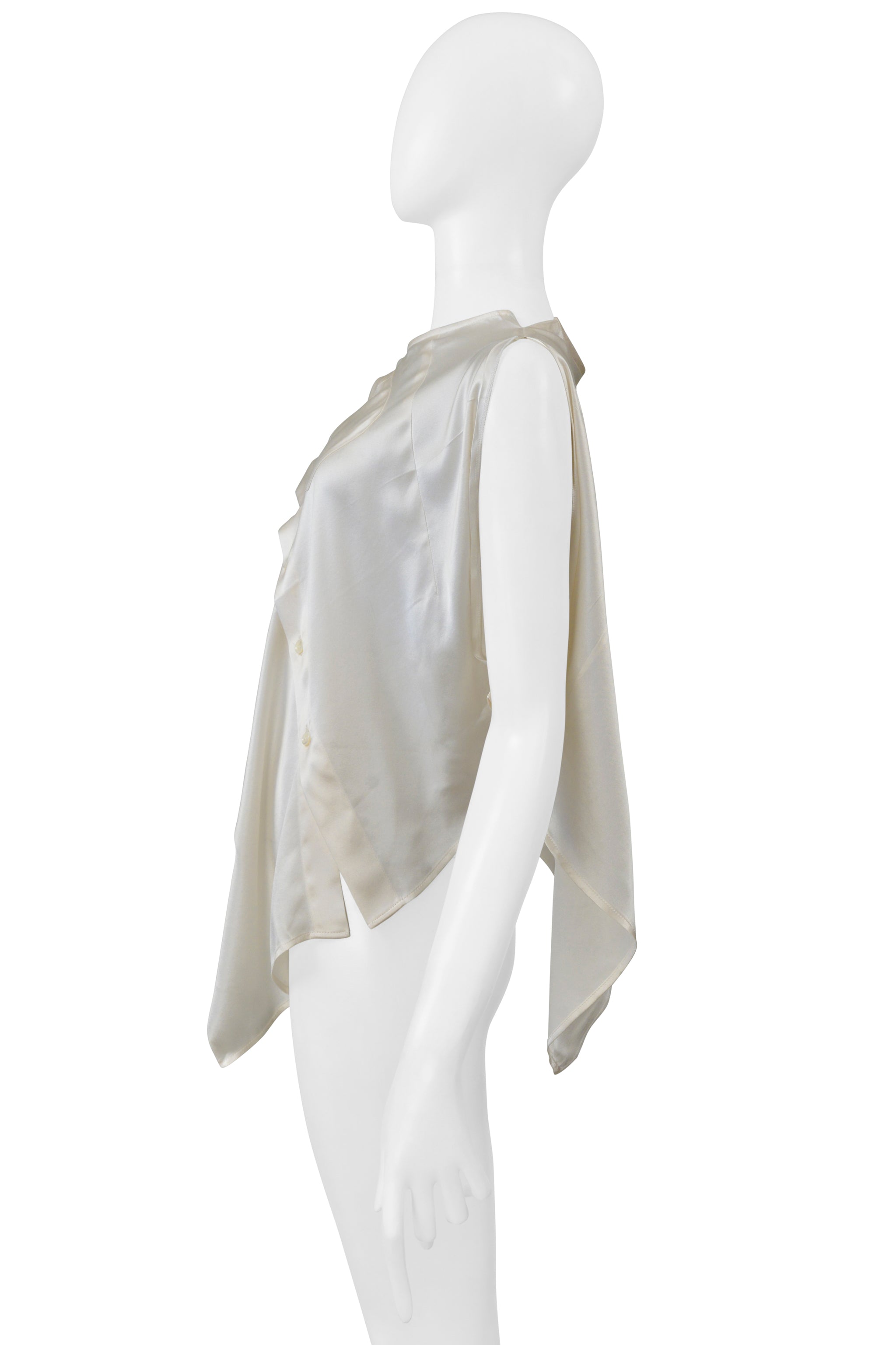 MAISON MARTIN MARGIELA OFF WHITE SILK SLEEVELESS BLOUSE WITH OPEN SIDES 2005