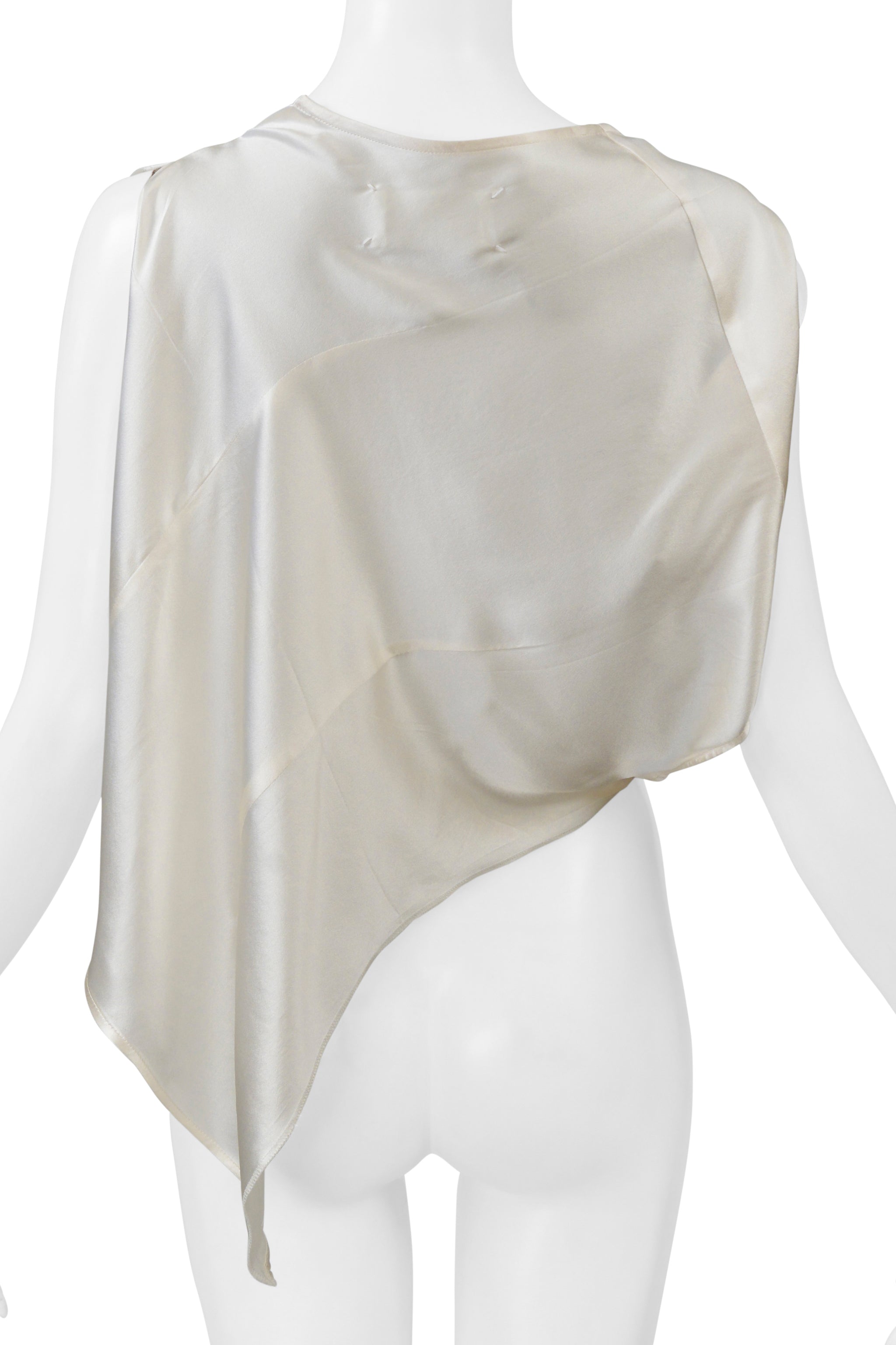 MAISON MARTIN MARGIELA OFF WHITE SILK SLEEVELESS BLOUSE WITH OPEN SIDES 2005