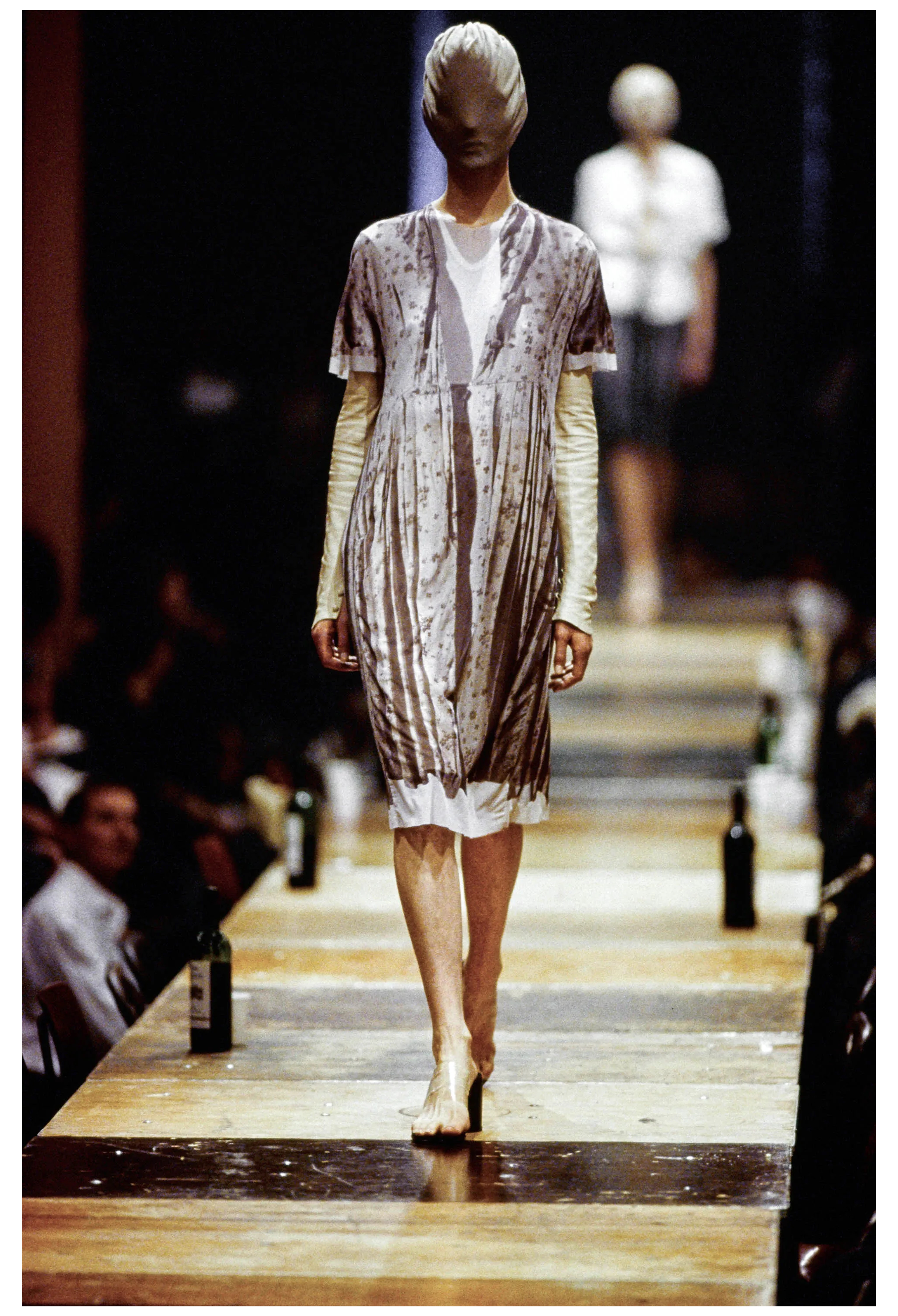 MAISON MARTIN MARGIELA TROMPE L'OEIL PHOTO PRINT BROWN FLORAL MAXI DRESS 1990S