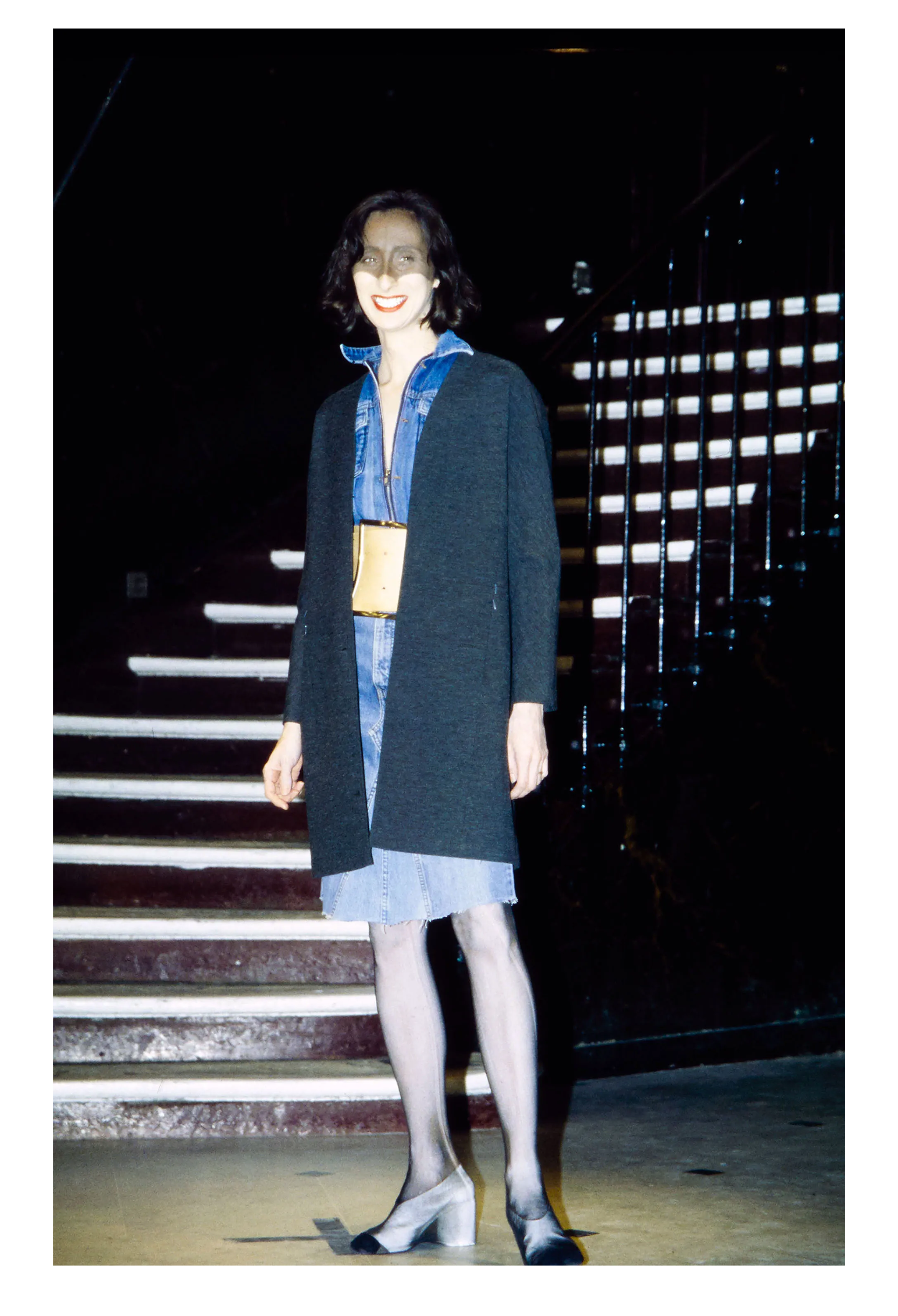 MAISON MARTIN MARGIELA GREY MOHAIR COAT WITH VERTICAL ZIPPERS AND LEATHER OBI BELT AW 1996