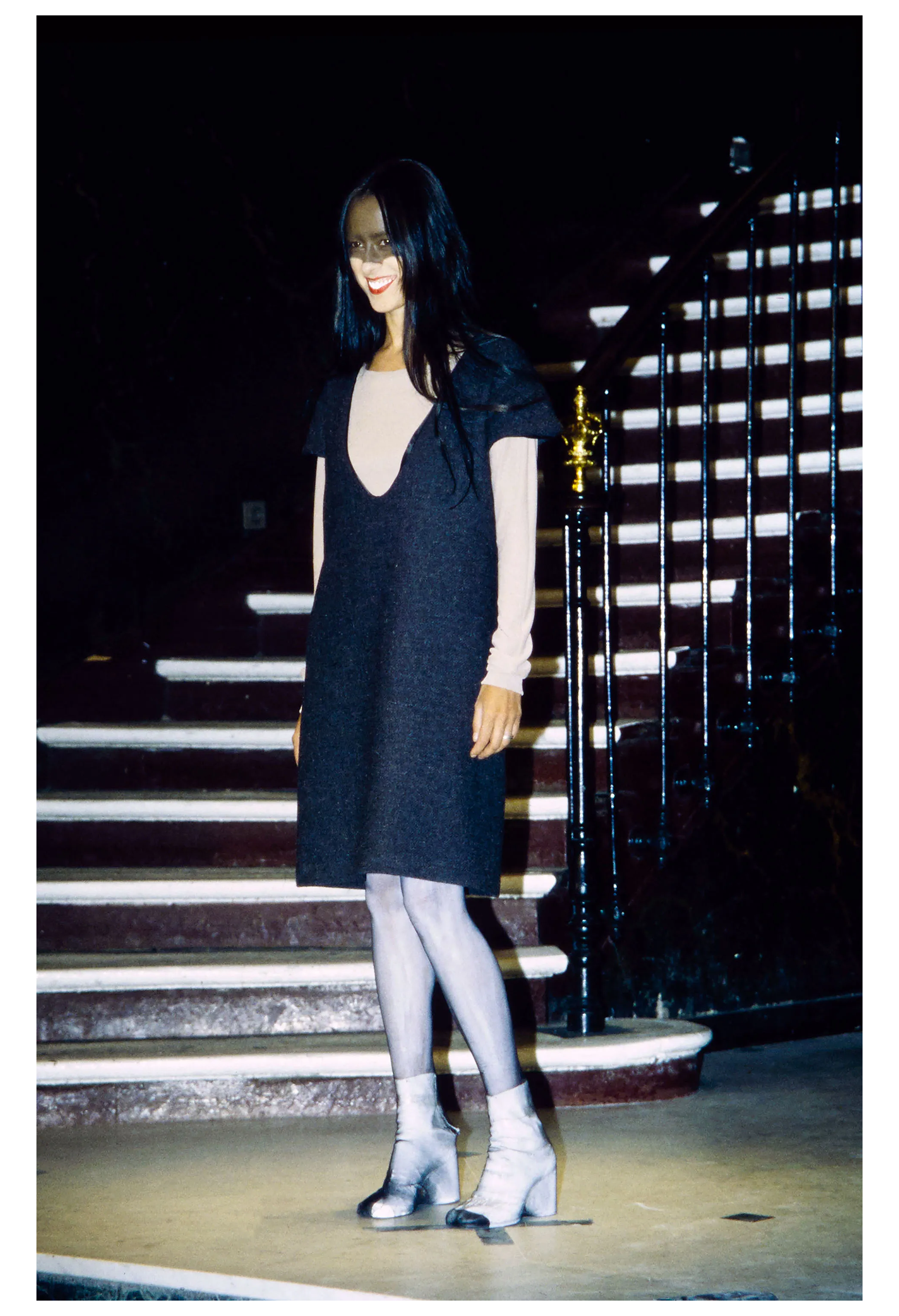 MAISON MARTIN MARGIELA GRAY WOOL DRESS WITH WIDE NECKLINE 1996