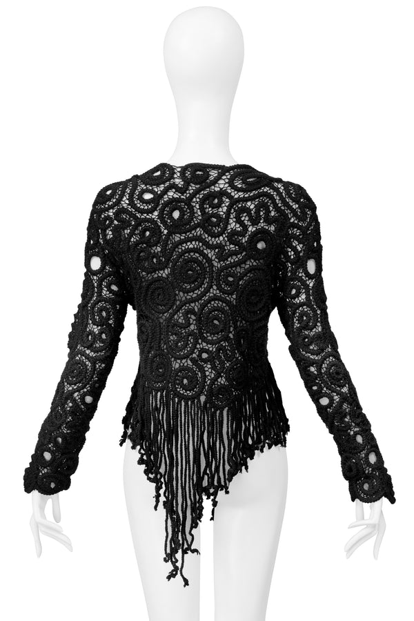 MATSUDA BLACK SWIRL SWEATER WITH ROPE FRINGE