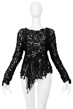 MATSUDA BLACK SWIRL SWEATER WITH ROPE FRINGE