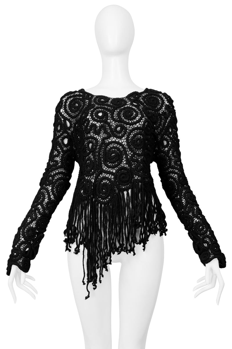 MATSUDA BLACK SWIRL SWEATER WITH ROPE FRINGE