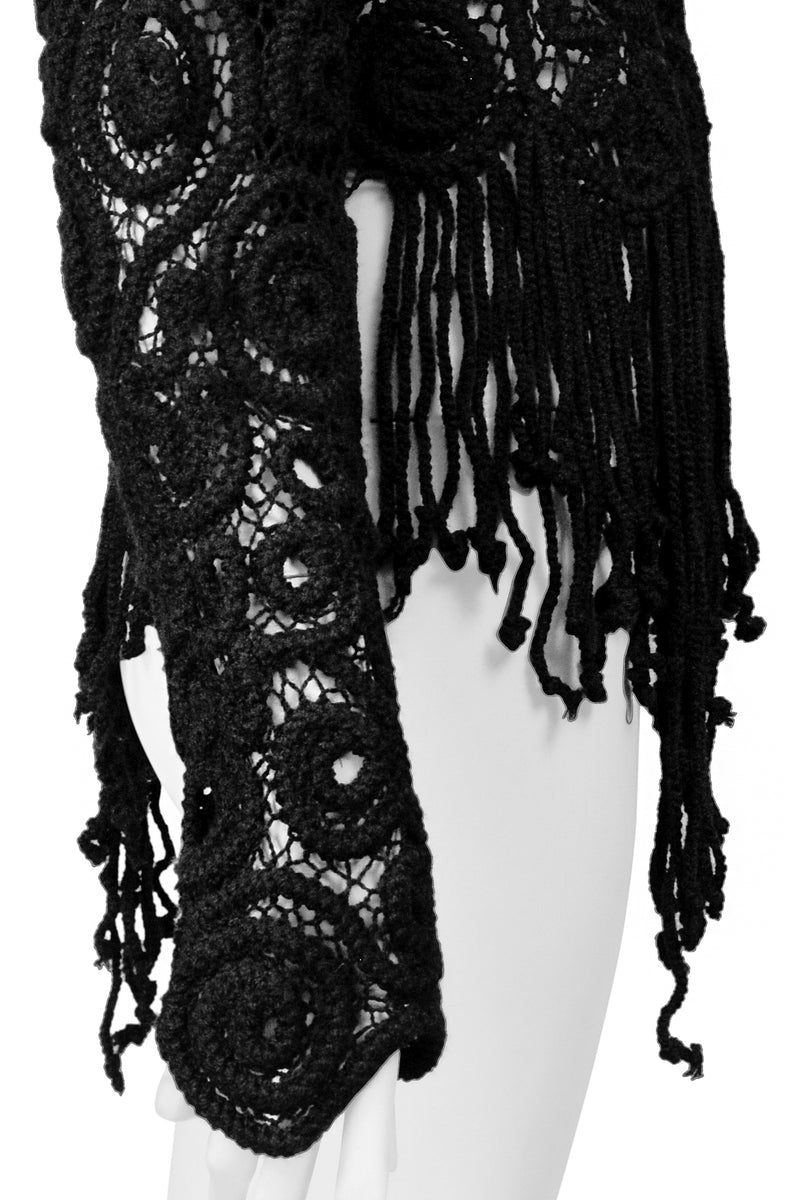 MATSUDA BLACK SWIRL SWEATER WITH ROPE FRINGE