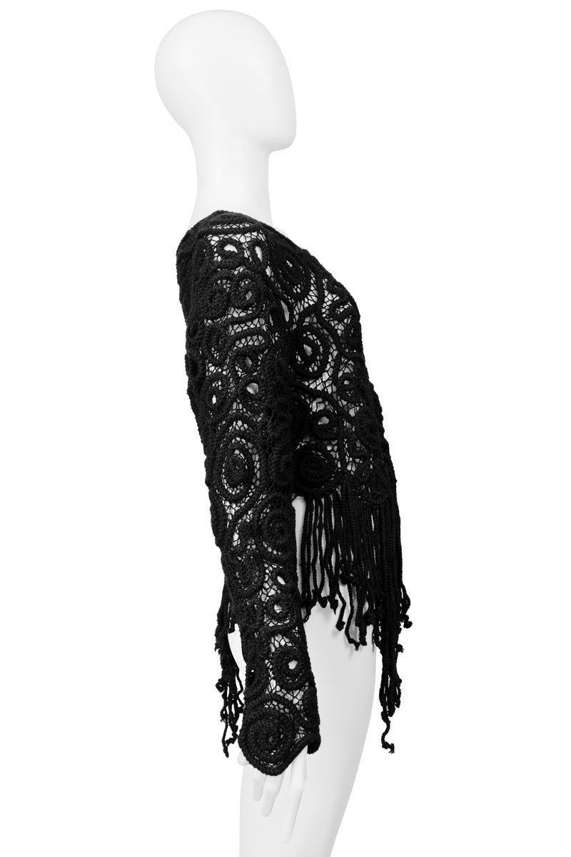 MATSUDA BLACK SWIRL SWEATER WITH ROPE FRINGE