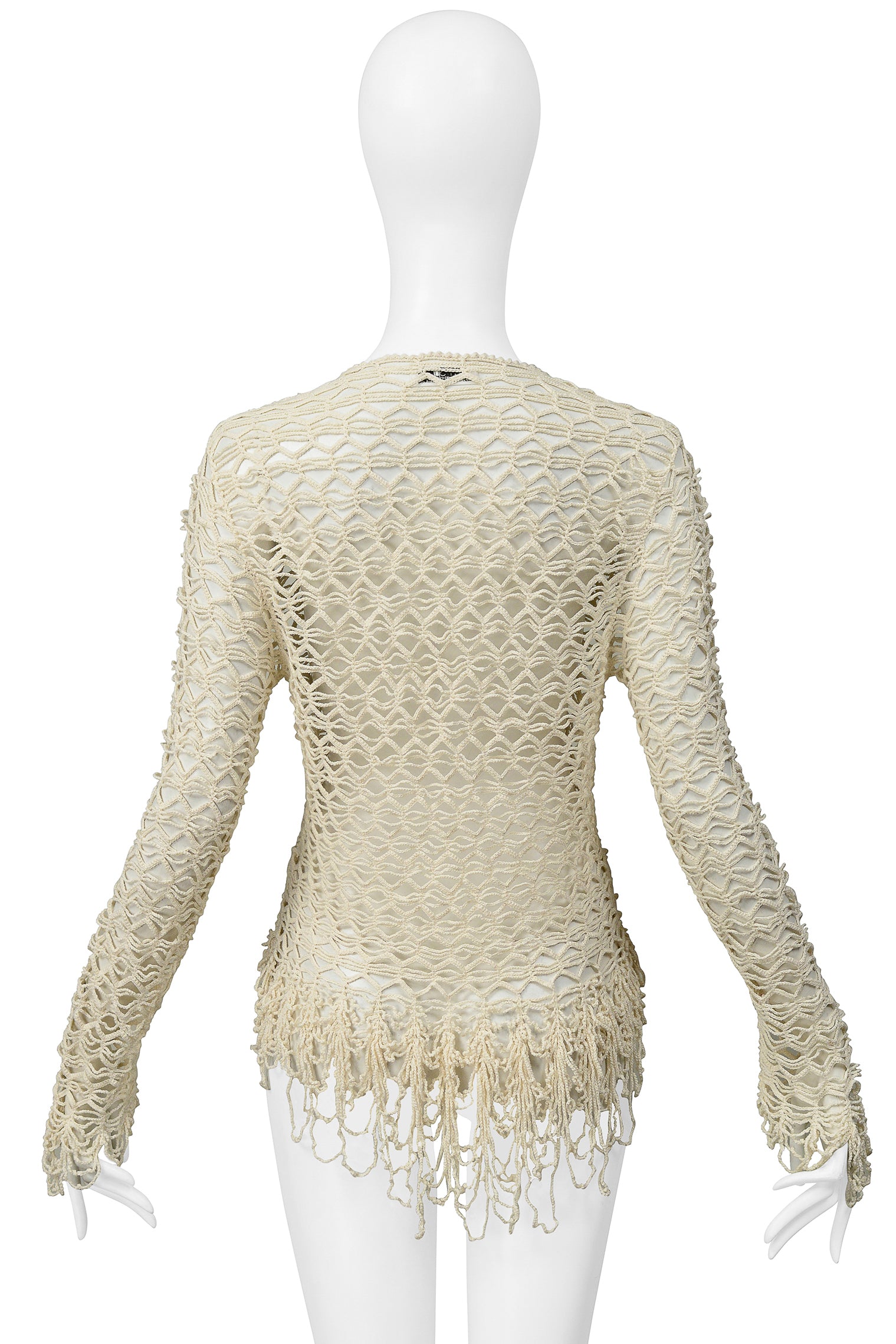 MATSUDA OFF WHITE FANCY STRING KNIT CARDIGAN SWEATER WITH FRINGE