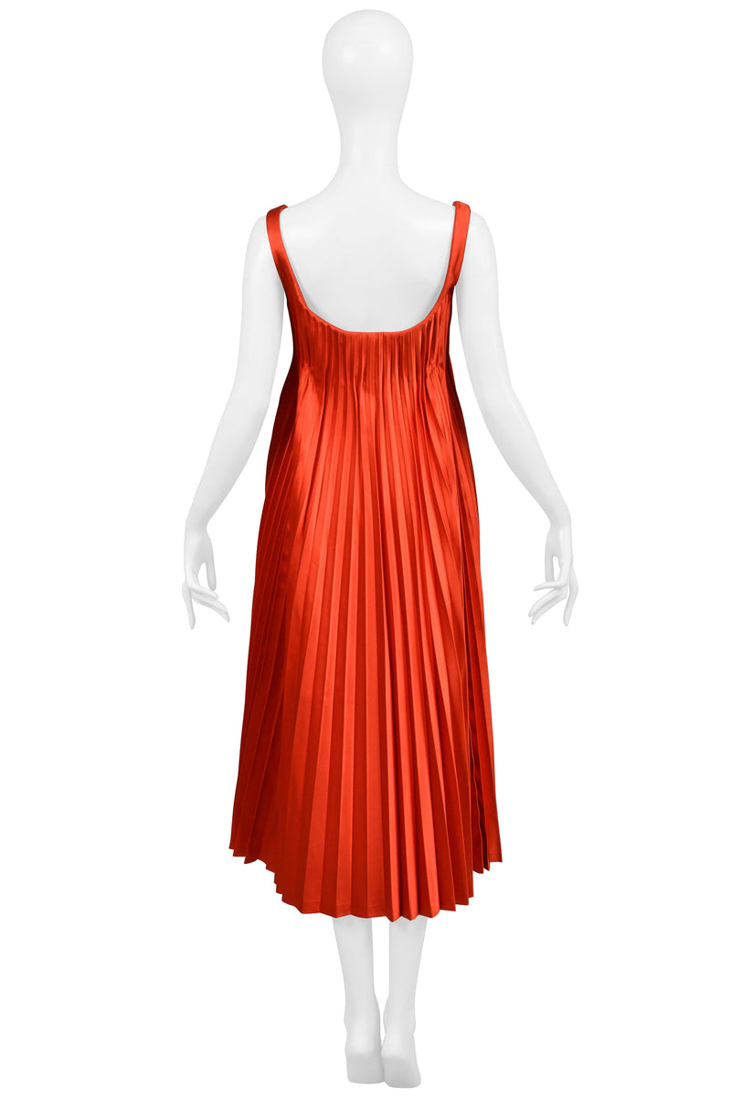 ALEXANDER MCQUEEN RED SATIN PLEATED COCKTAIL DRESS 2003