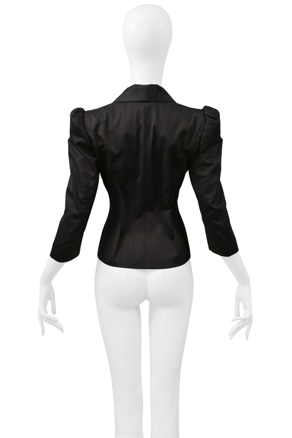 ALEXANDER MCQUEEN BLACK FITTED CROPPED JACKET WITH PRINCESS SLEEVES 2006