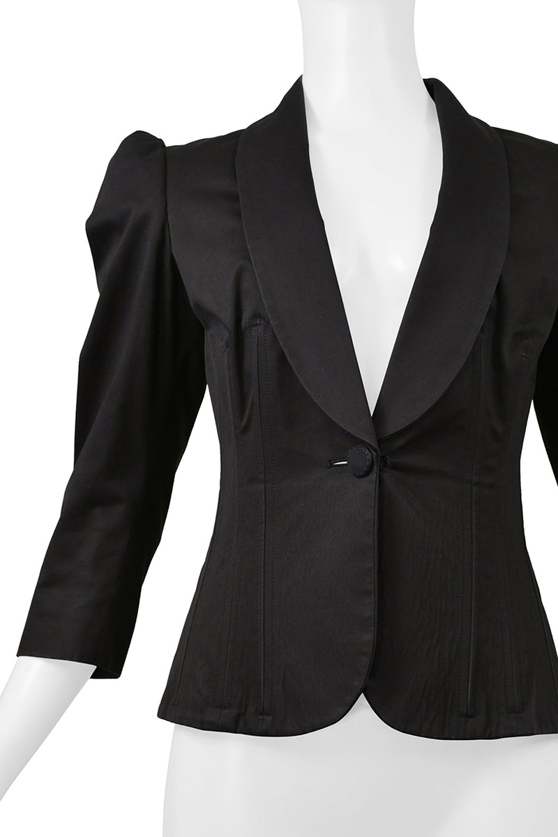 ALEXANDER MCQUEEN BLACK FITTED CROPPED JACKET WITH PRINCESS SLEEVES 2006