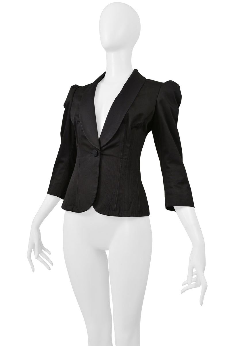 ALEXANDER MCQUEEN BLACK FITTED CROPPED JACKET WITH PRINCESS SLEEVES 2006