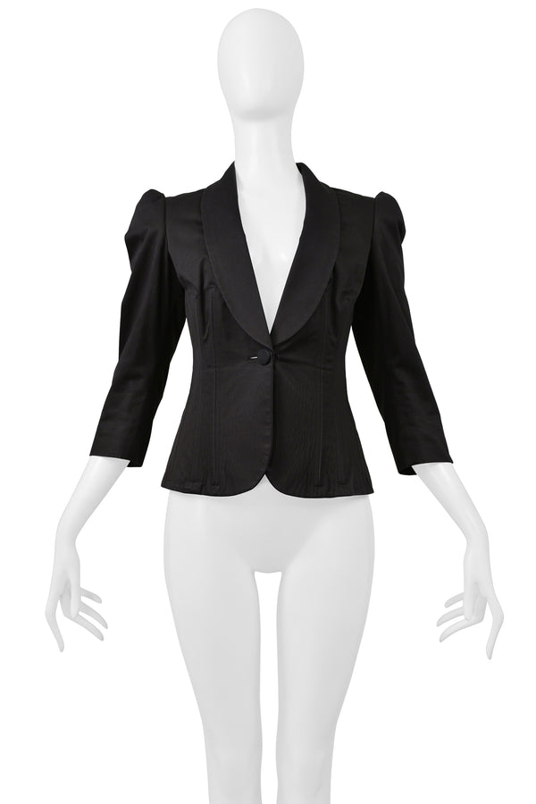 ALEXANDER MCQUEEN BLACK FITTED CROPPED JACKET WITH PRINCESS SLEEVES 2006