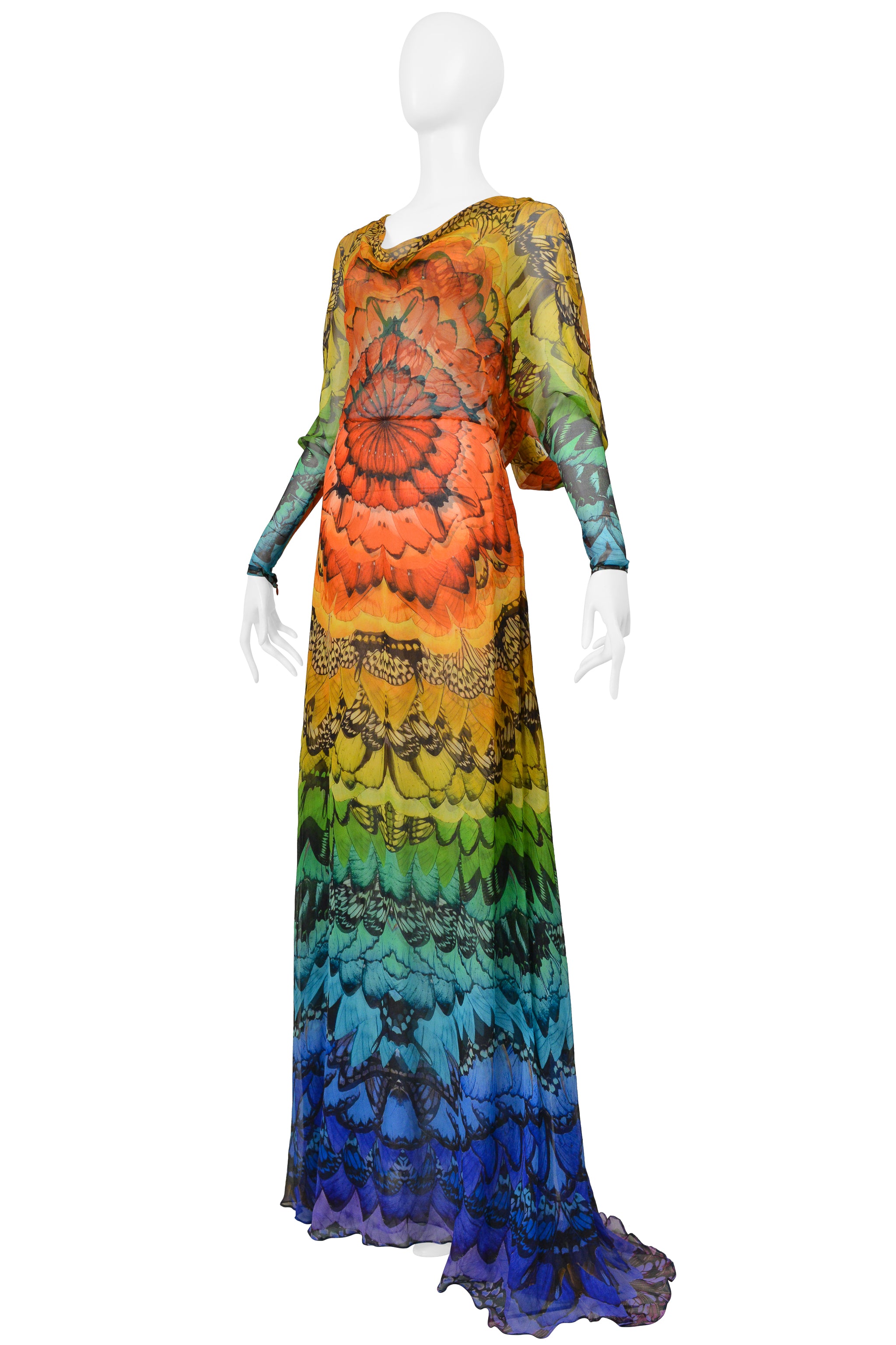 ALEXANDER MCQUEEN LA DAME BLEUE COLLECTION RAINBOW BUTTERFLY GOWN 2008