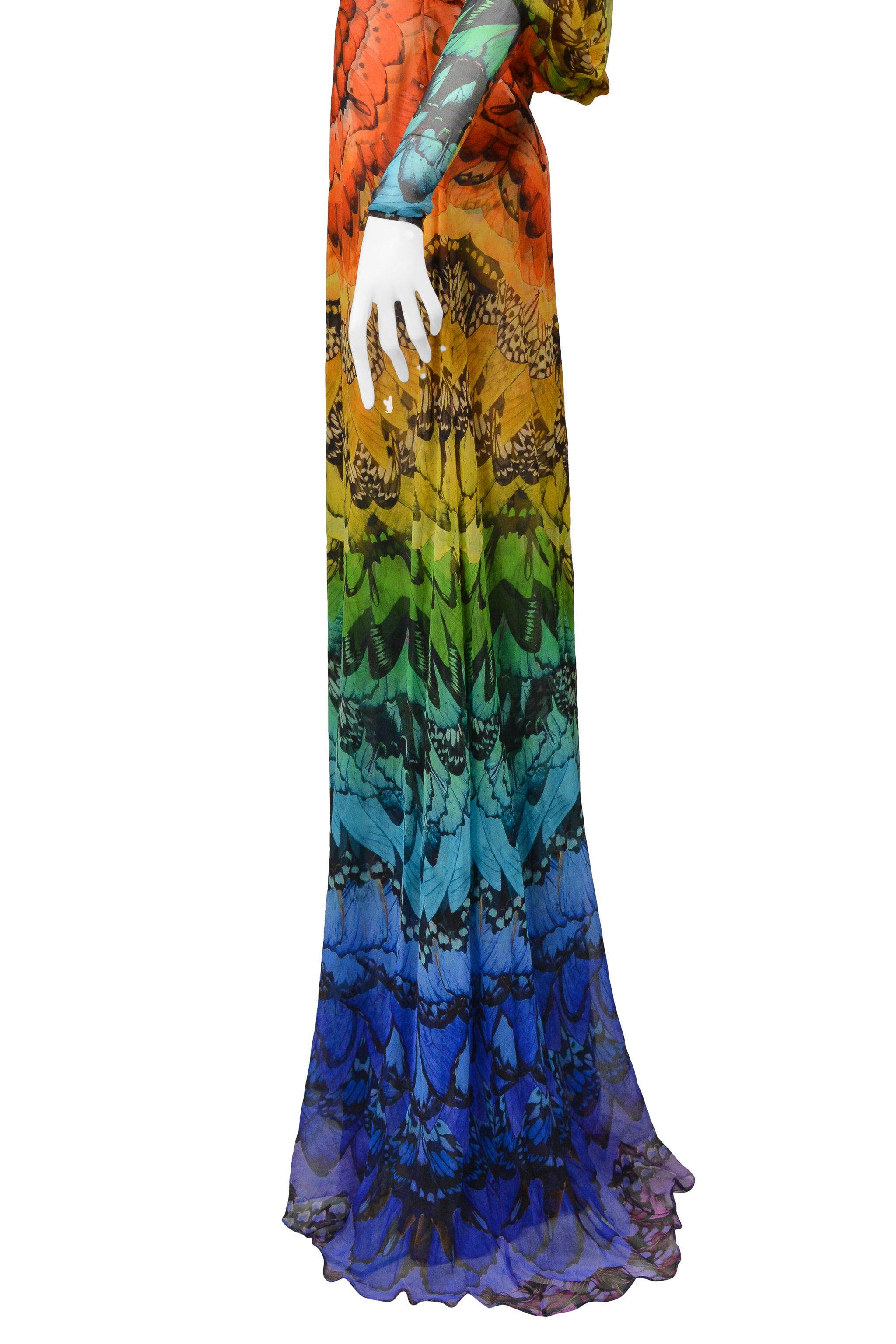 ALEXANDER MCQUEEN LA DAME BLEUE COLLECTION RAINBOW BUTTERFLY GOWN 2008