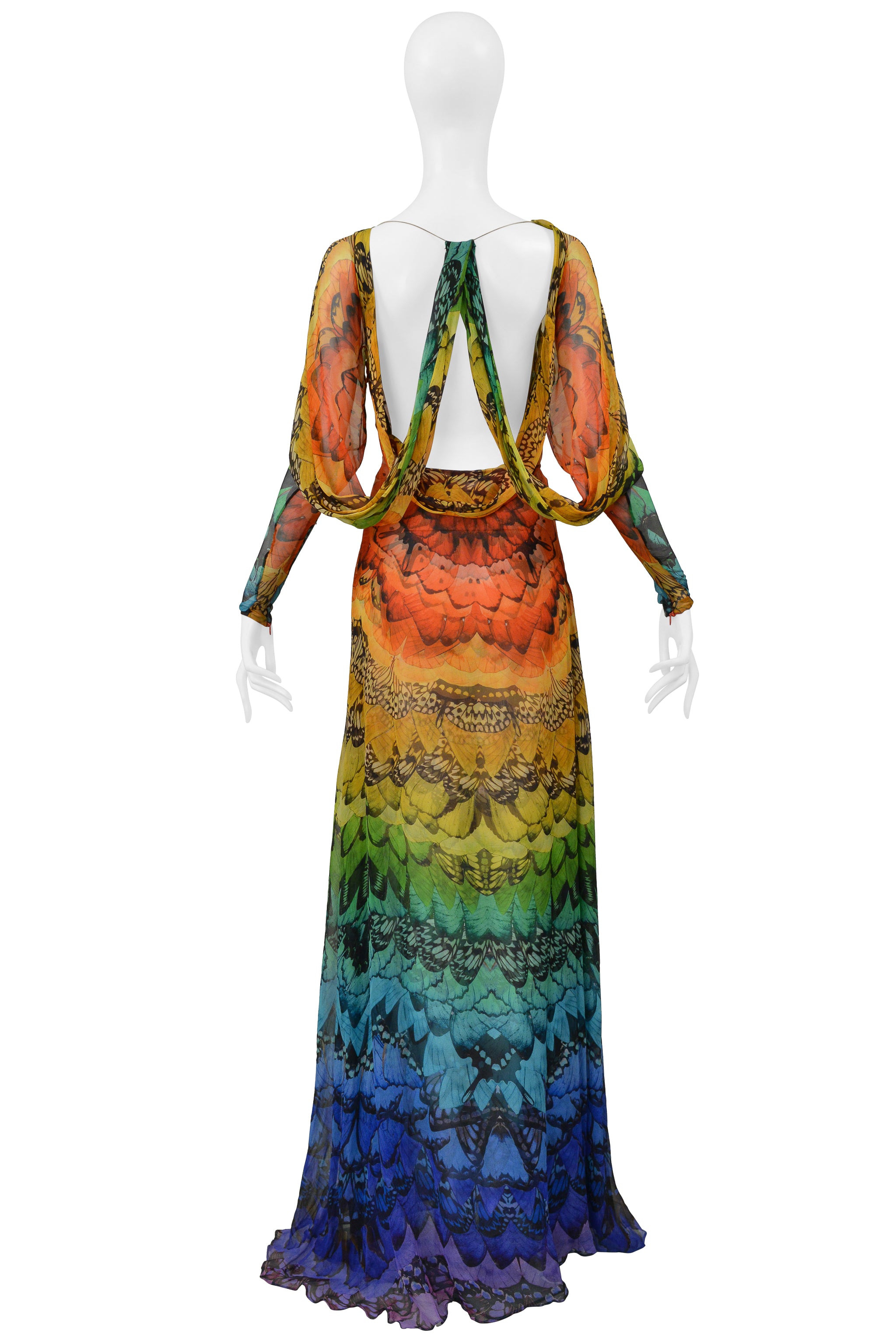 ALEXANDER MCQUEEN LA DAME BLEUE COLLECTION RAINBOW BUTTERFLY GOWN 2008
