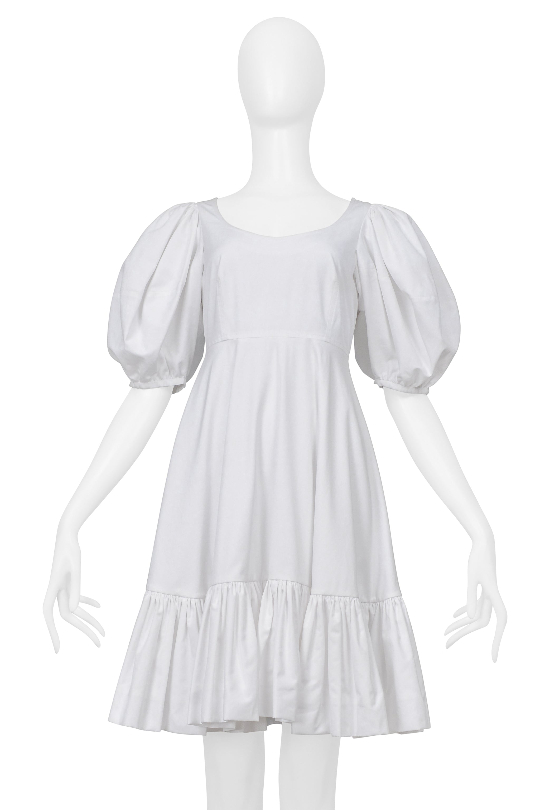 ALEXANDER MCQUEEN WHITE MINI DRESS WITH PUFF SLEEVES AND HEM 2019