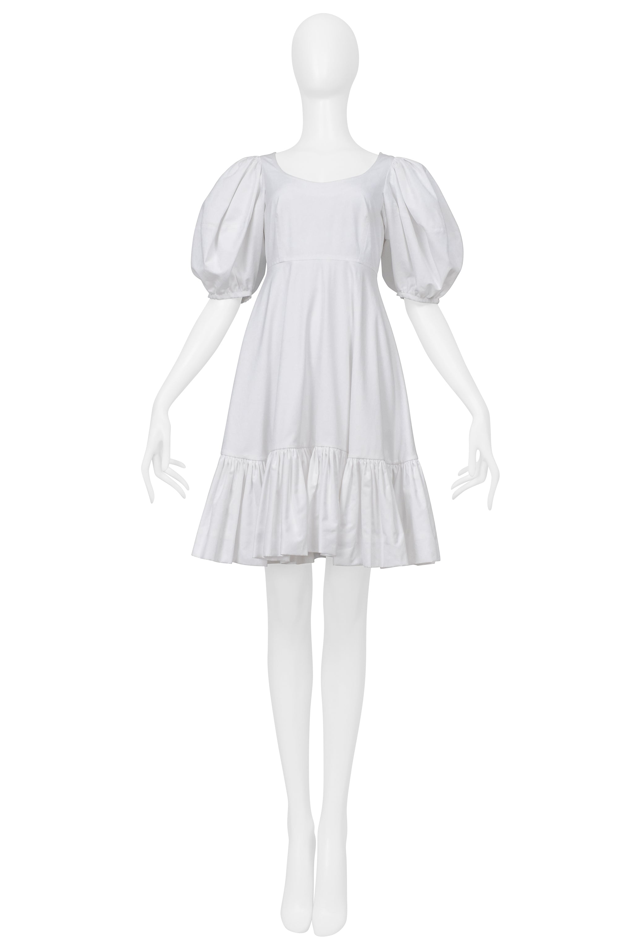 ALEXANDER MCQUEEN WHITE MINI DRESS WITH PUFF SLEEVES AND HEM 2019