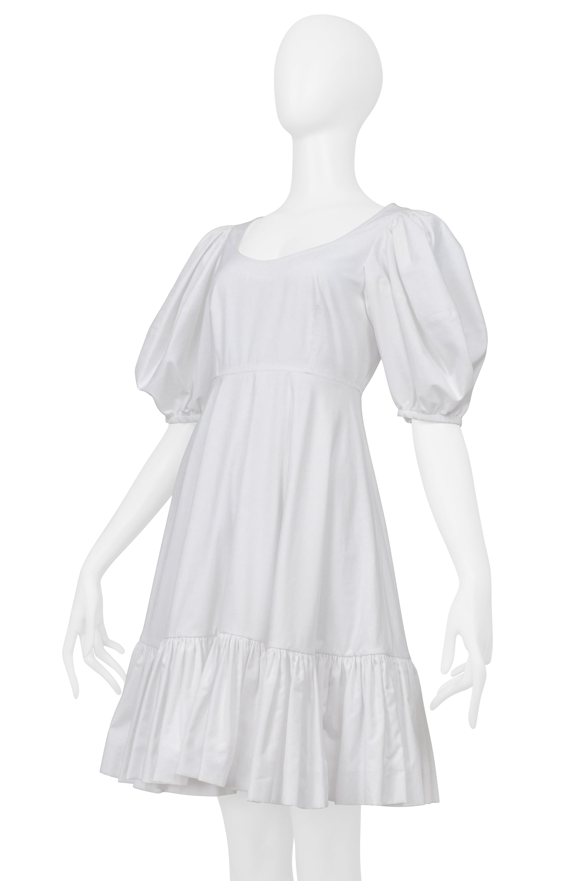 ALEXANDER MCQUEEN WHITE MINI DRESS WITH PUFF SLEEVES AND HEM 2019