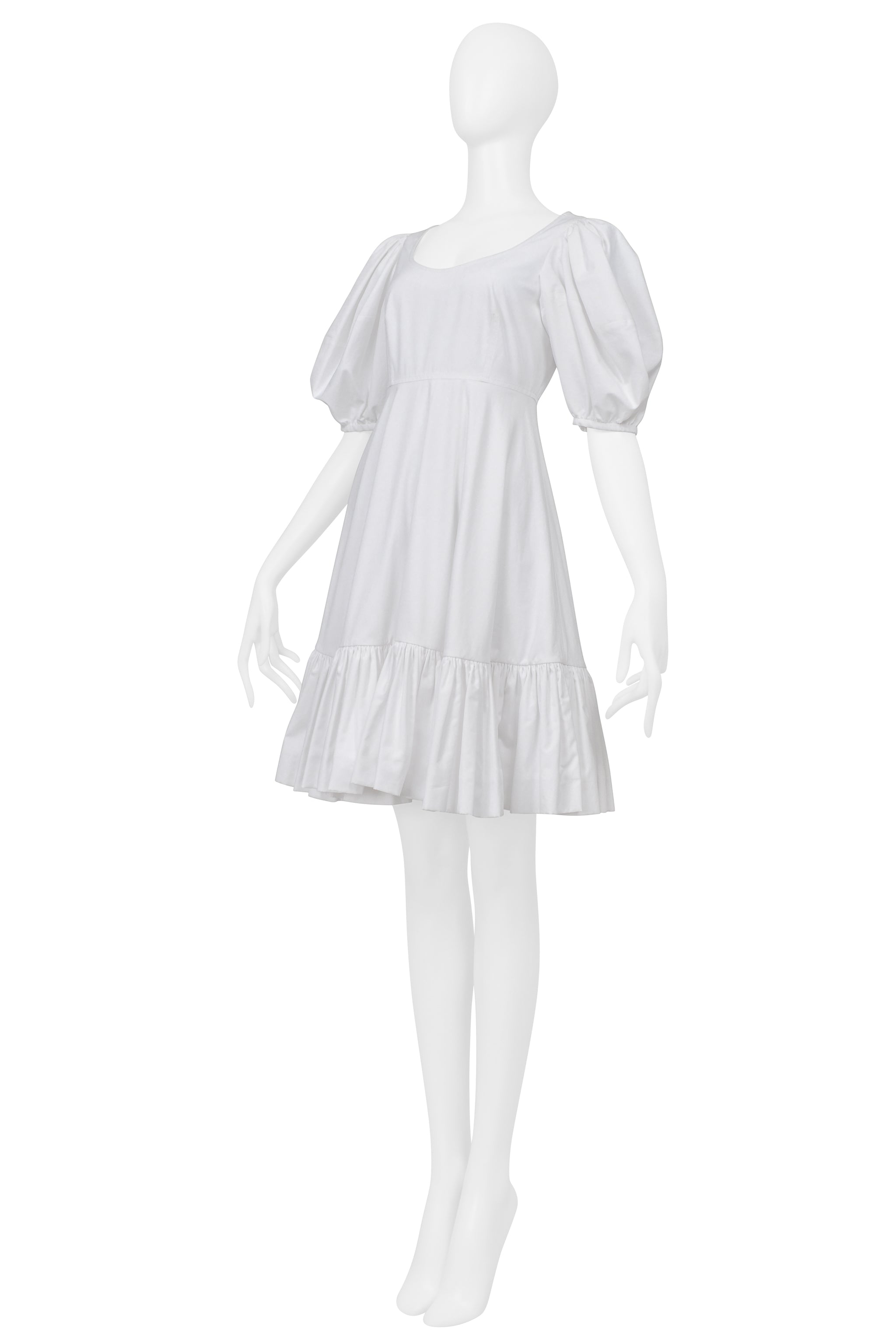ALEXANDER MCQUEEN WHITE MINI DRESS WITH PUFF SLEEVES AND HEM 2019