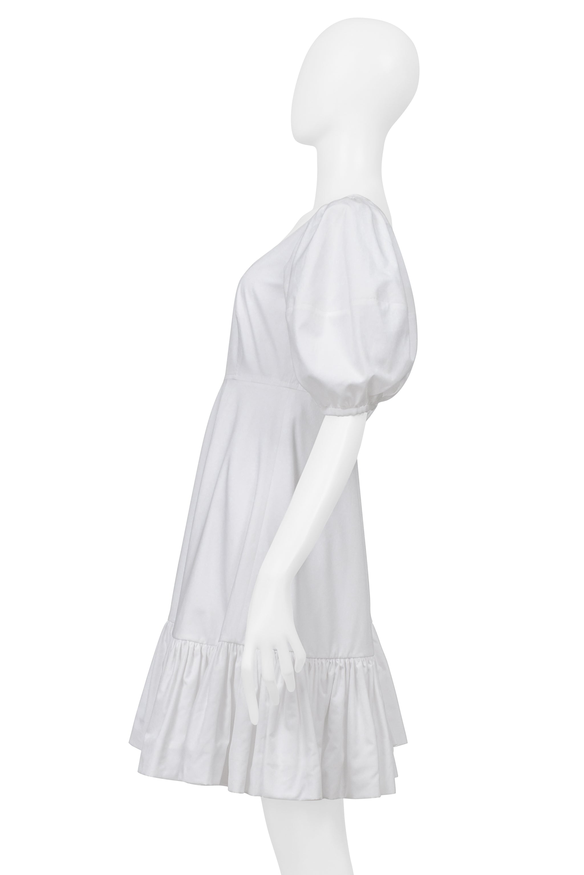 ALEXANDER MCQUEEN WHITE MINI DRESS WITH PUFF SLEEVES AND HEM 2019