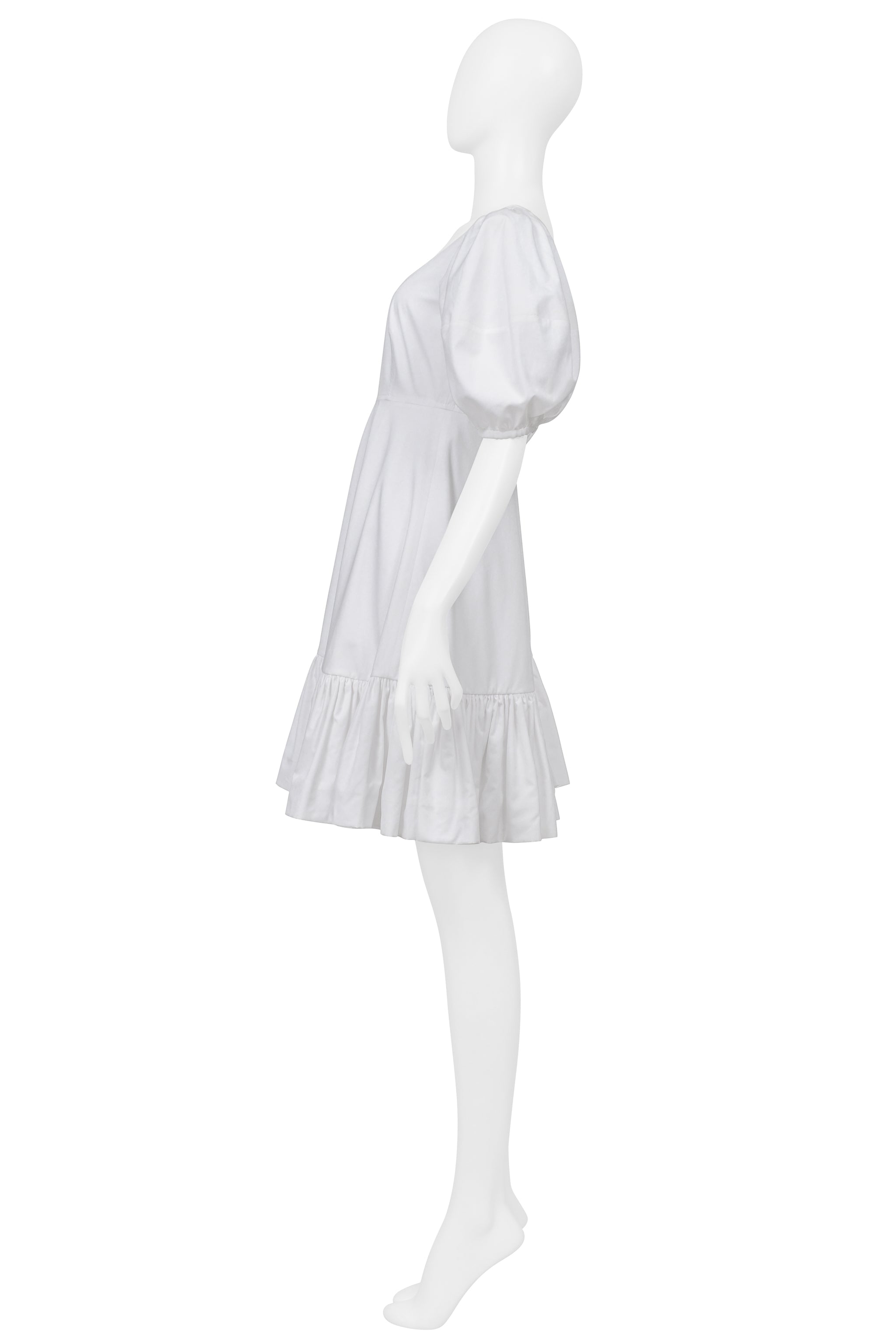 ALEXANDER MCQUEEN WHITE MINI DRESS WITH PUFF SLEEVES AND HEM 2019