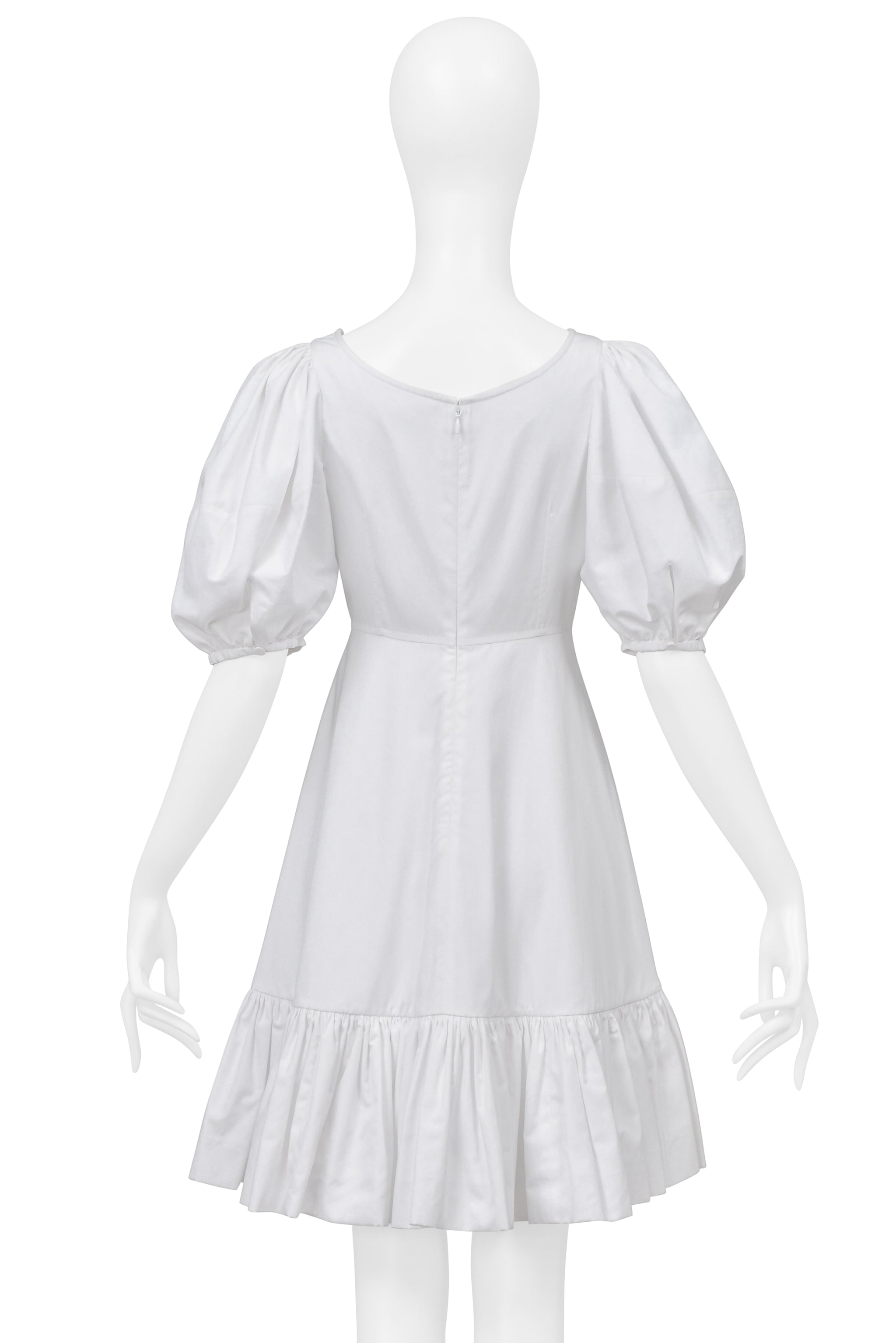 ALEXANDER MCQUEEN WHITE MINI DRESS WITH PUFF SLEEVES AND HEM 2019