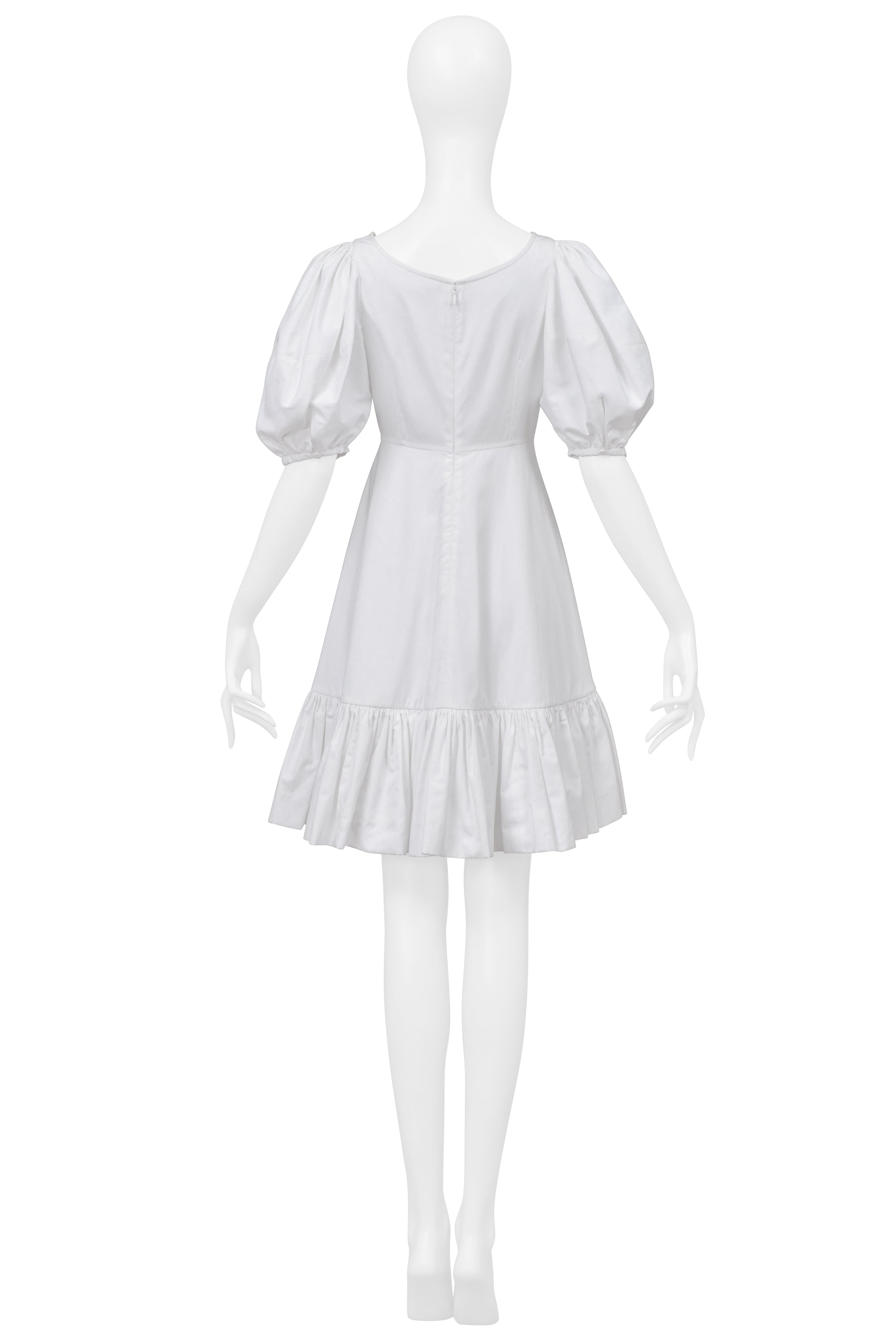 ALEXANDER MCQUEEN WHITE MINI DRESS WITH PUFF SLEEVES AND HEM 2019