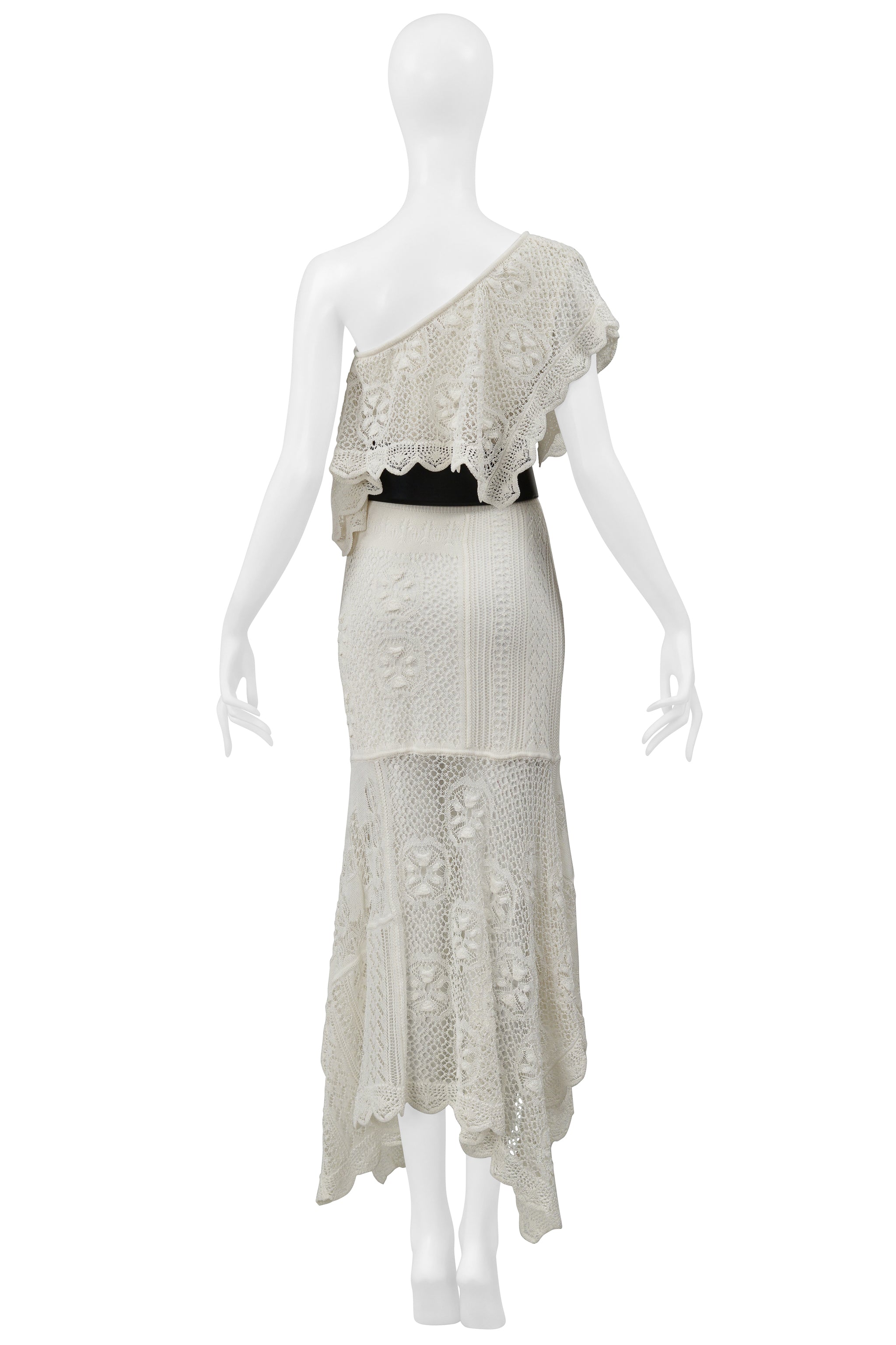 ALEXANDER MCQUEEN WHITE KNITTED DRESS WITH BLACK BELT AND GOLD BUCKLE 2020