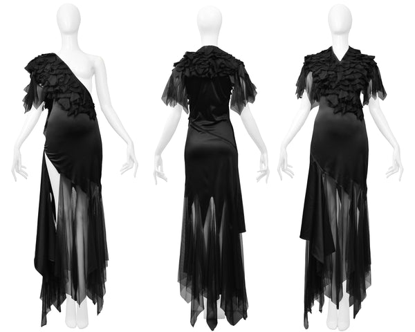 Giorgio Armani F/W 1999 Runway Vintage Embellished Sheer Mesh Black Dress  Gown