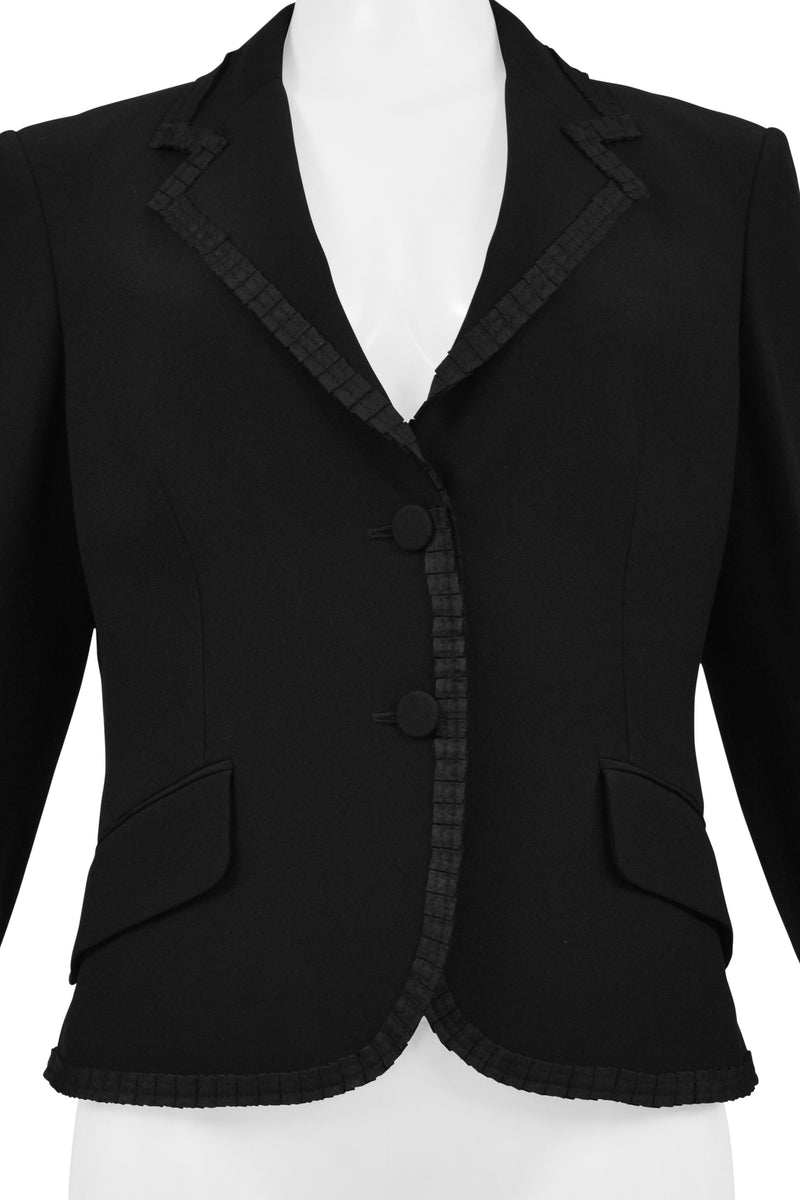 ALEXANDER MCQUEEN BLACK SHORT JACKET WITH SILK RIBBON TRIM 2006
