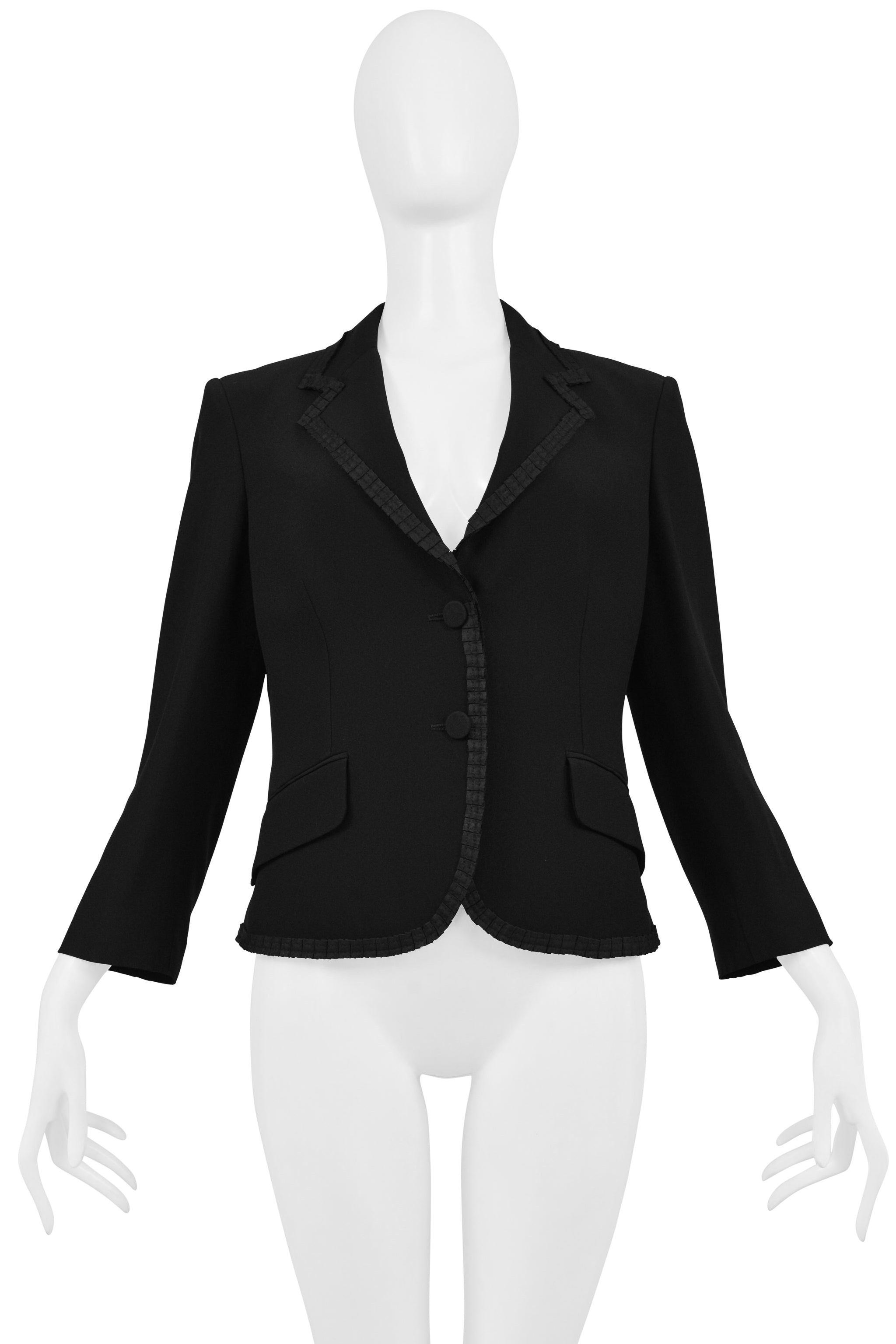 ALEXANDER MCQUEEN BLACK SHORT JACKET WITH SILK RIBBON TRIM 2006