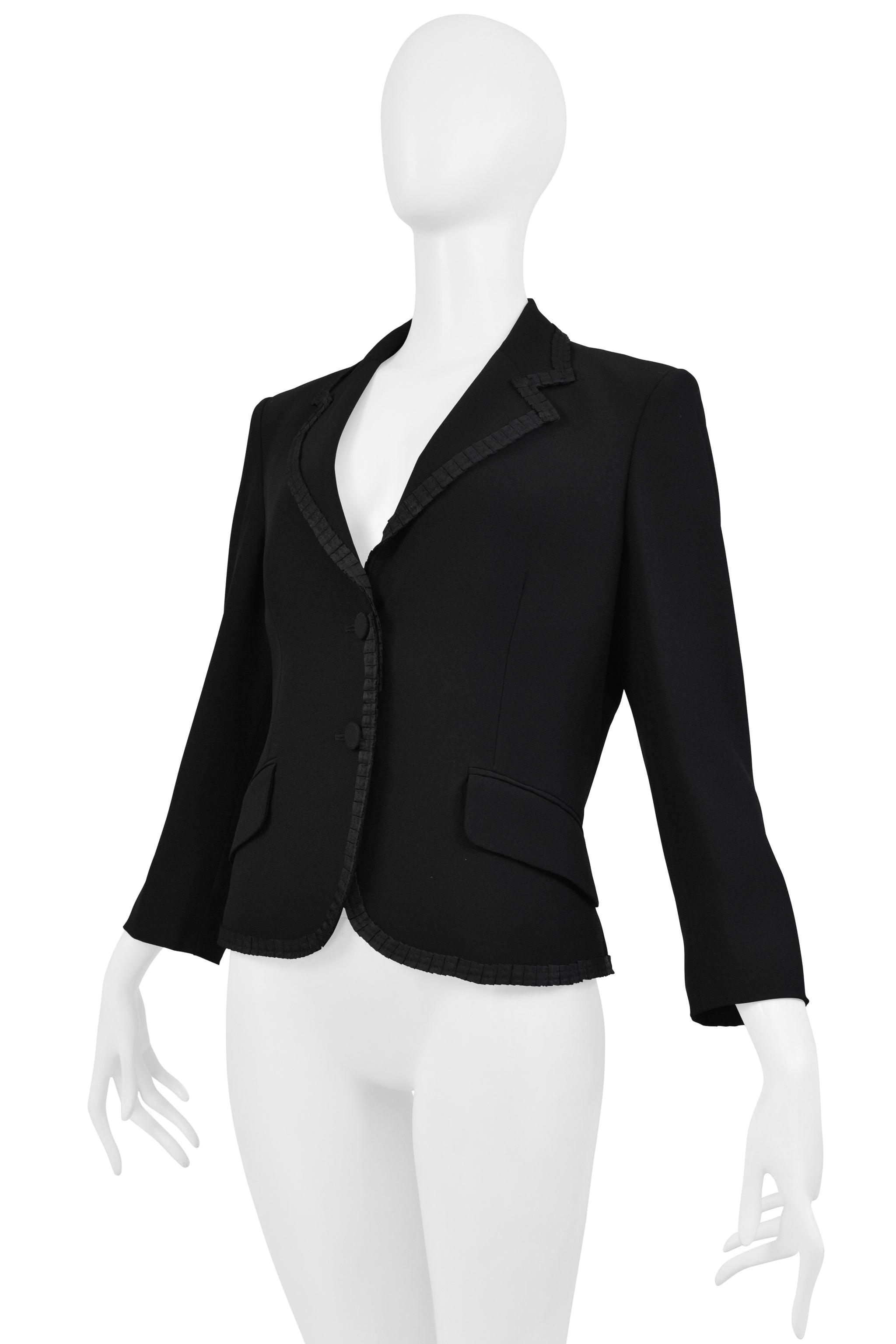 ALEXANDER MCQUEEN BLACK SHORT JACKET WITH SILK RIBBON TRIM 2006