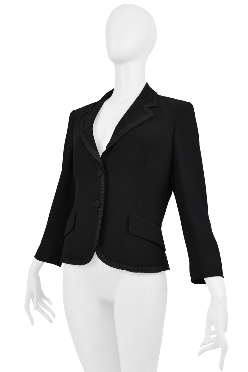 ALEXANDER MCQUEEN BLACK SHORT JACKET WITH SILK RIBBON TRIM 2006