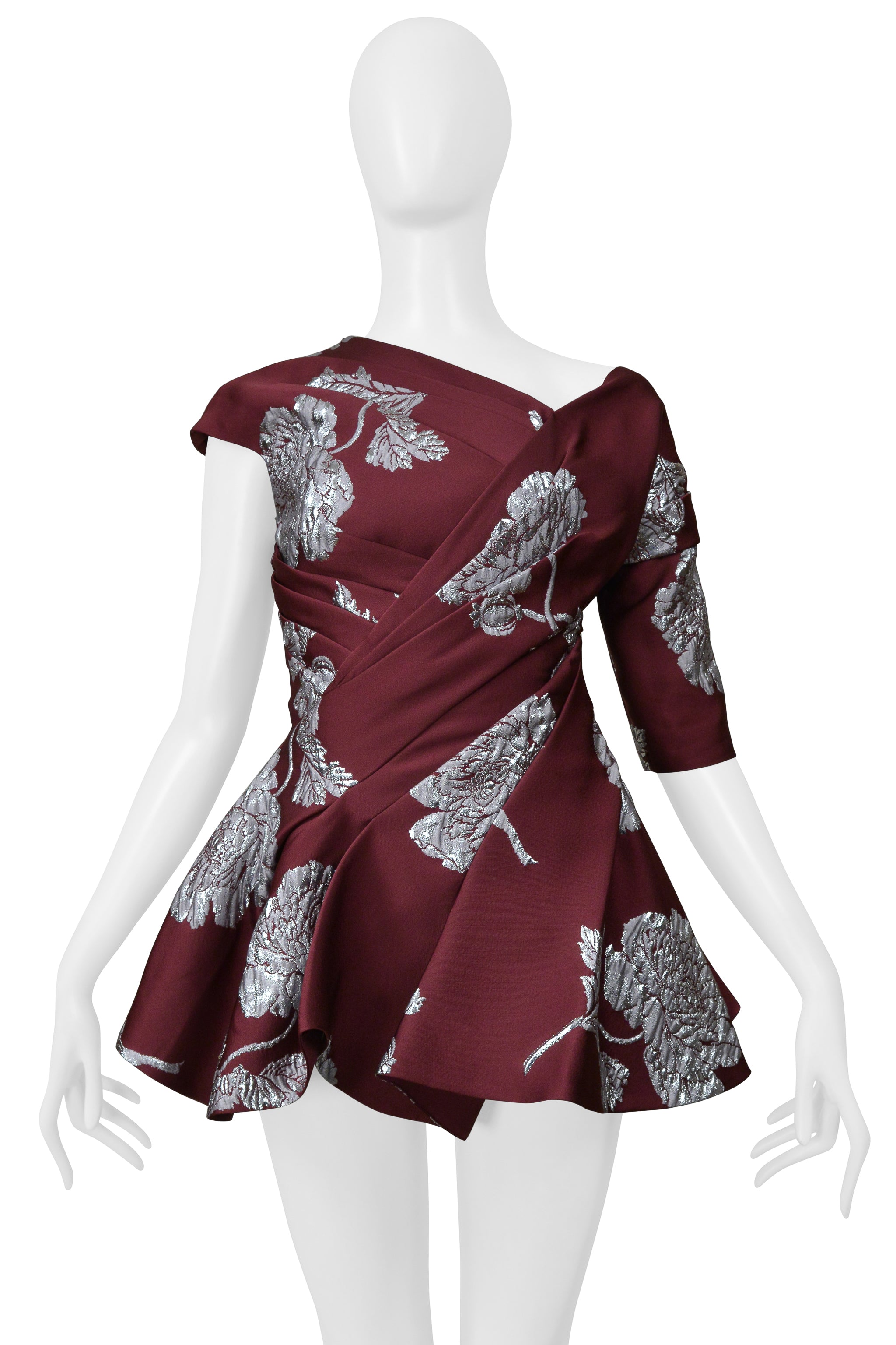 ALEXANDER MCQUEEN PURPLE PEPLUM TOP WITH SILVER FLOWERS 2019